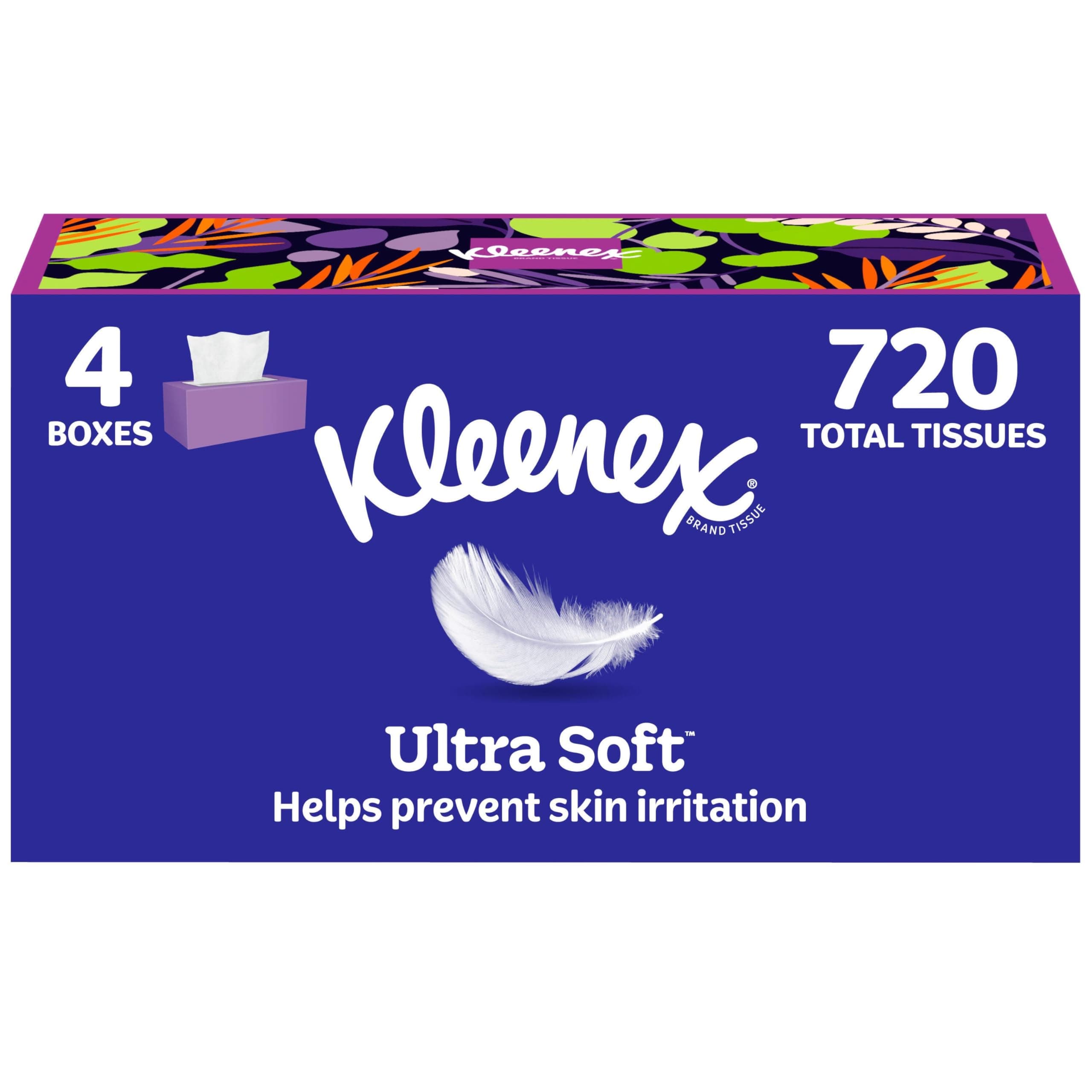Ultra Soft Facial Tissues, 4 Flat Boxes, 180 Tissues per Box, 3-Ply, Packaging May Vary
