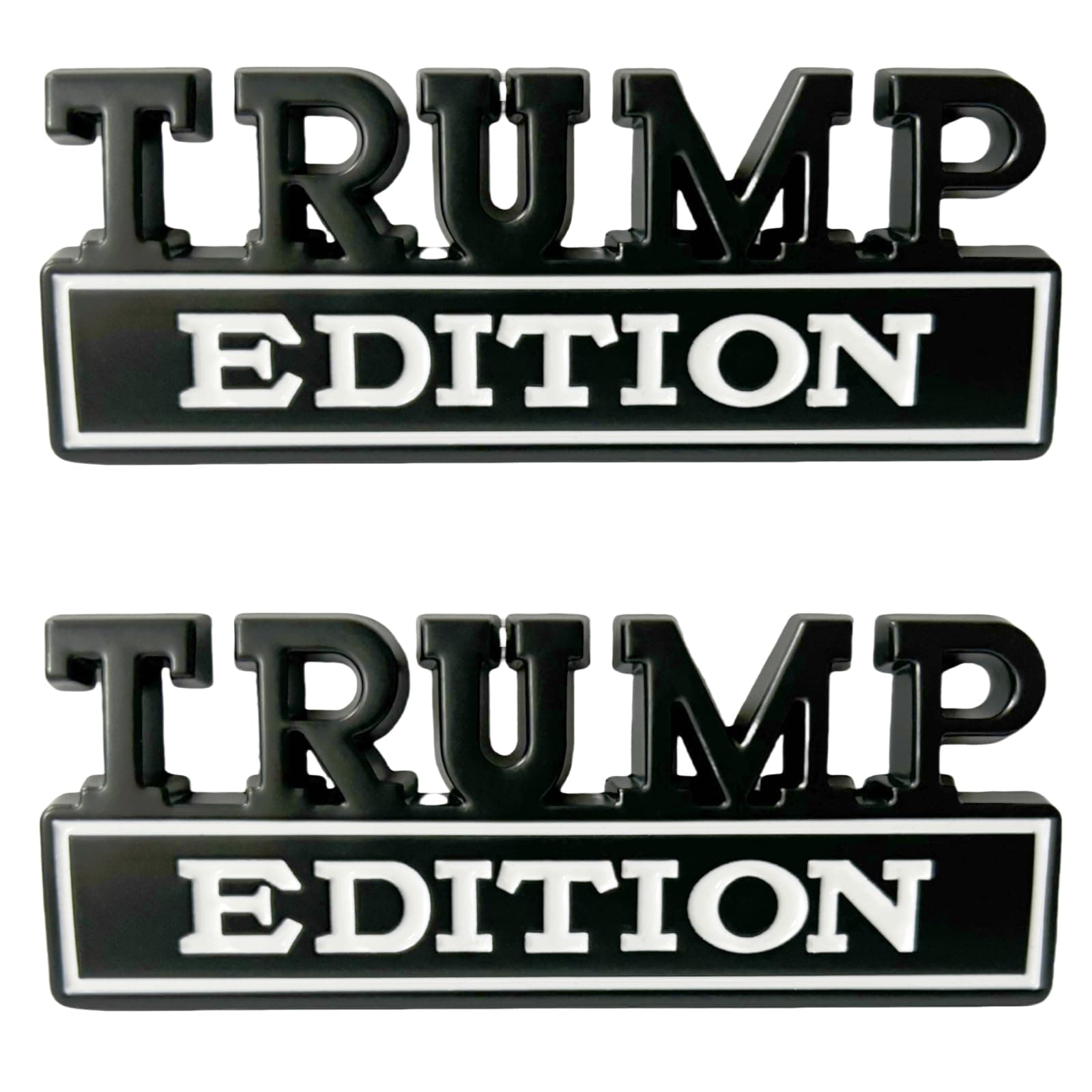2 Pack Trump Edition Emblems,Trump Car Decal 3D Raised Metals Letters Bumper Funny Sticker,for All Kinds of Cars,Motorcycle,Truck,RV,SUV,Body,Door Decor (Trump，Black White)