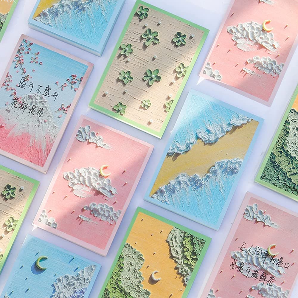 Hunger Stereo Perception Oil Painting Sticky Note Self-Stick Note Office Memo Note,80Pcs/Pad, 6Pads/Pack (Q553015)