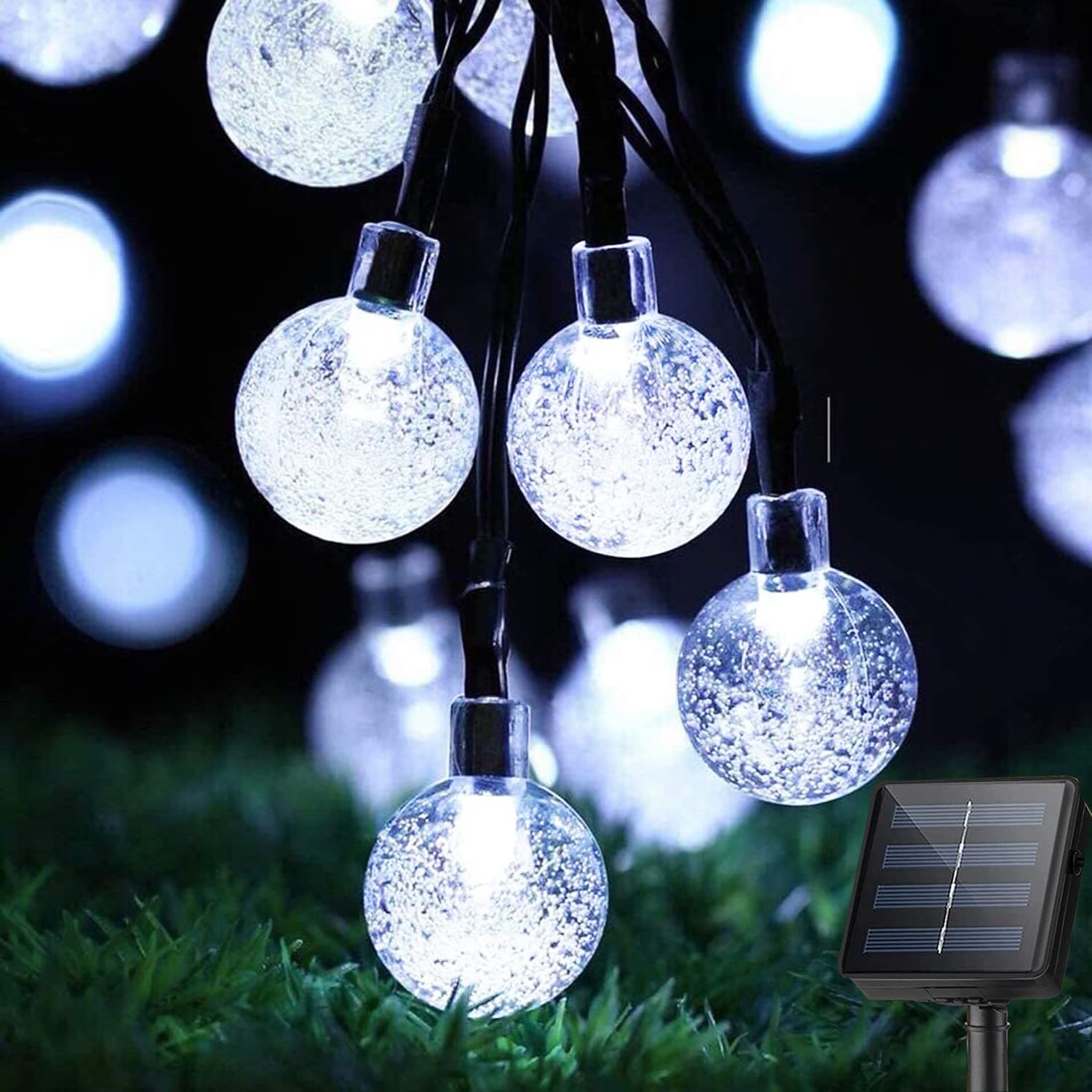 Sunlisky Solar String Lights Outdoor 100 LED 49.2 ft Crystal Globe Light with 8 Lighting Modes,Waterproof Solar Powered Patio Lights for Garden Yard Porch Wedding Party Decor(Pure White)
