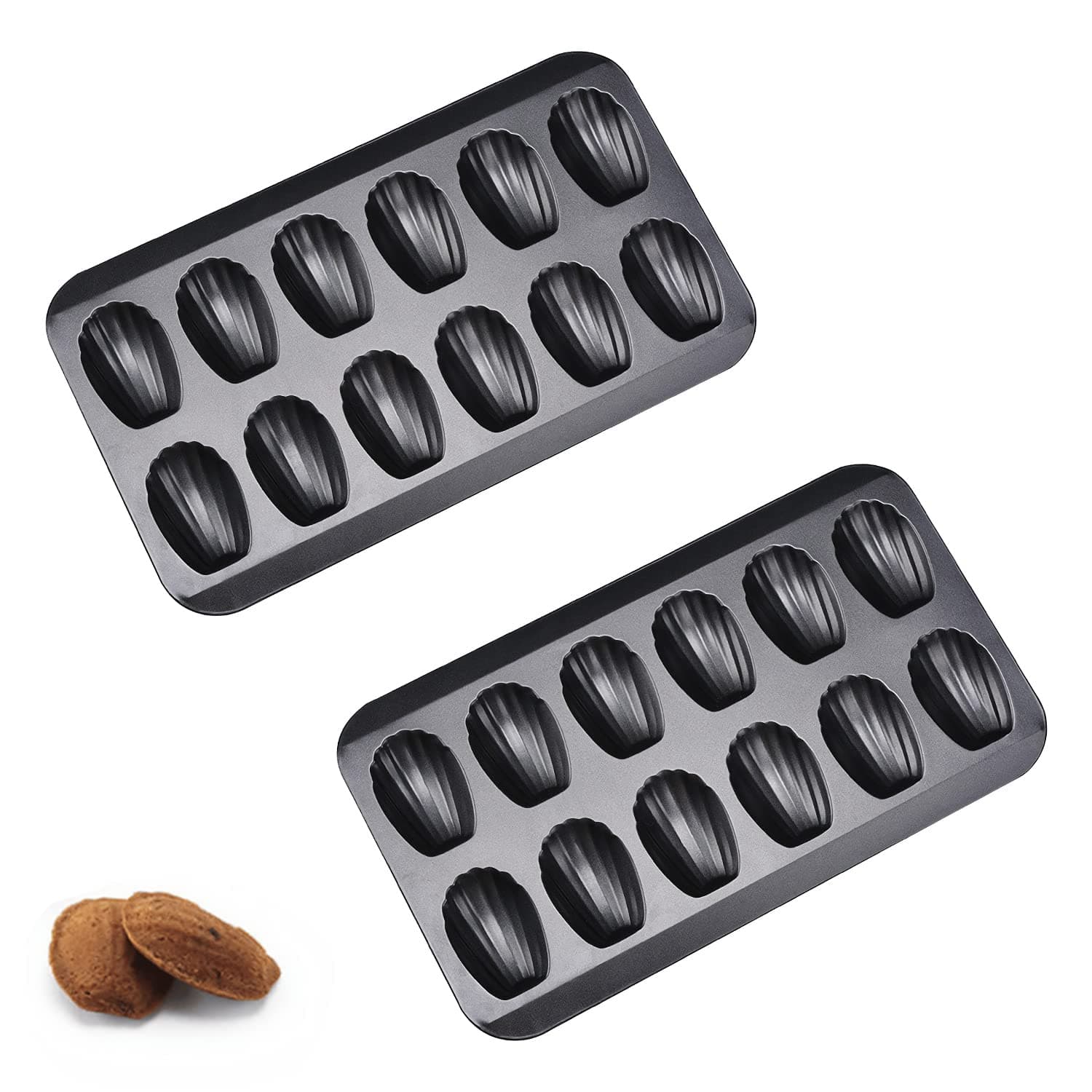 2 Pack Madeleine Pan, Spherical Scallop Madeline Bakeware 12-Cavity Heavy Duty Nonstick Madeleine Trays for Oven Baking