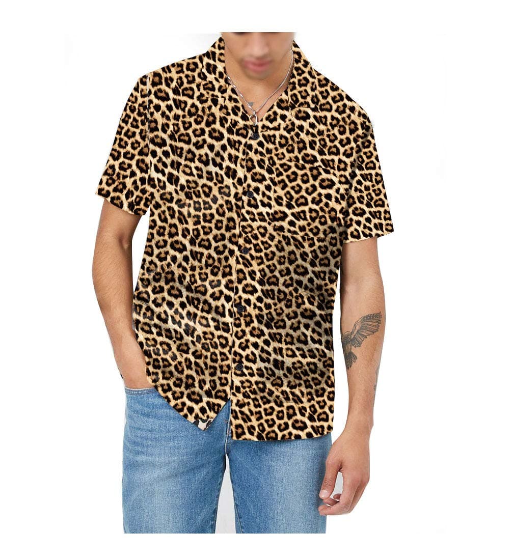 AVANZADA Men's Short Sleeve Shirts 3D Leopard Print Button Down Casual Tropical Shirts for Men Beach Hawaiian Aloha Shirt (print1-XXL)