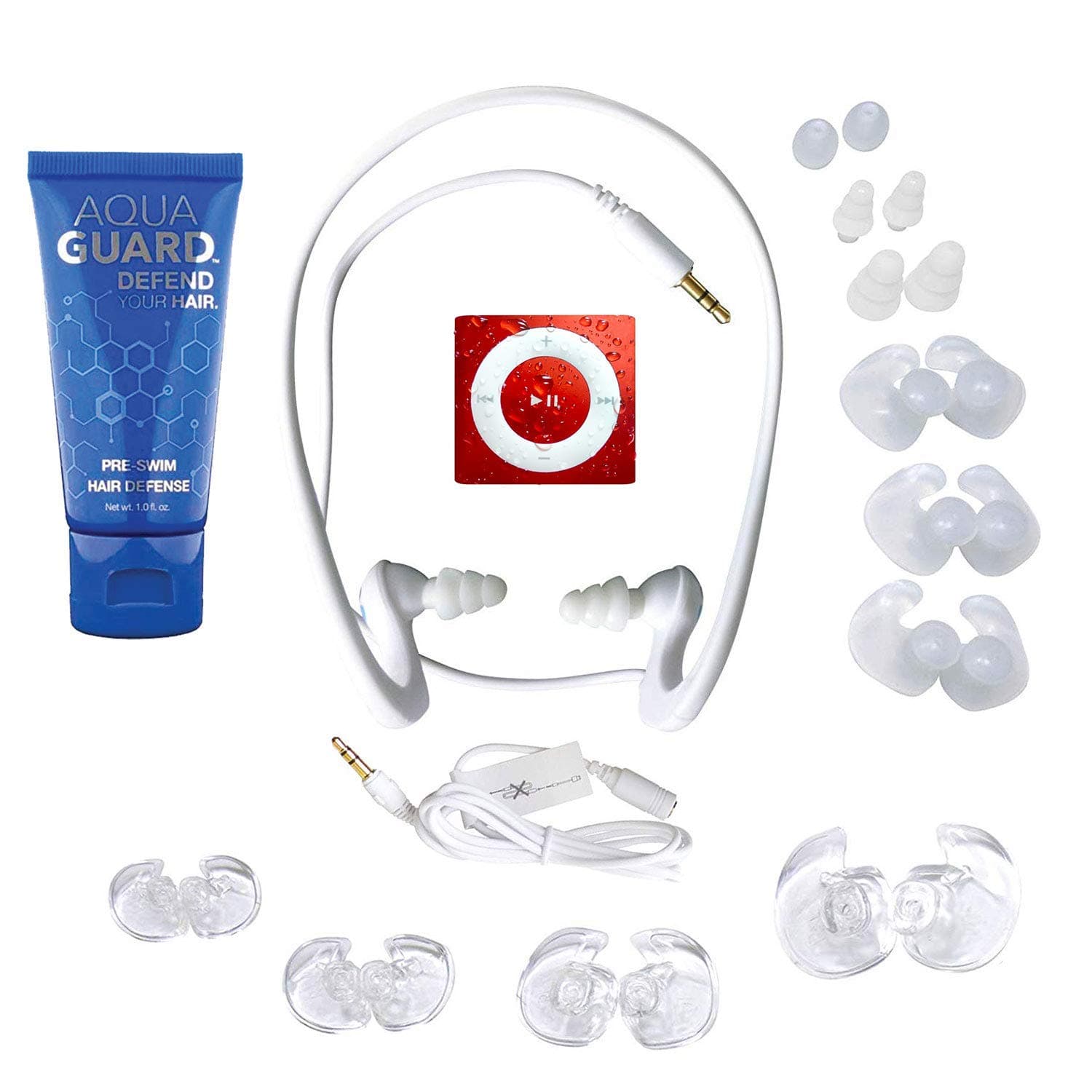 Underwater Audio Waterproofing compatible with iPod Shuffle (Red) with HydroActive headphones