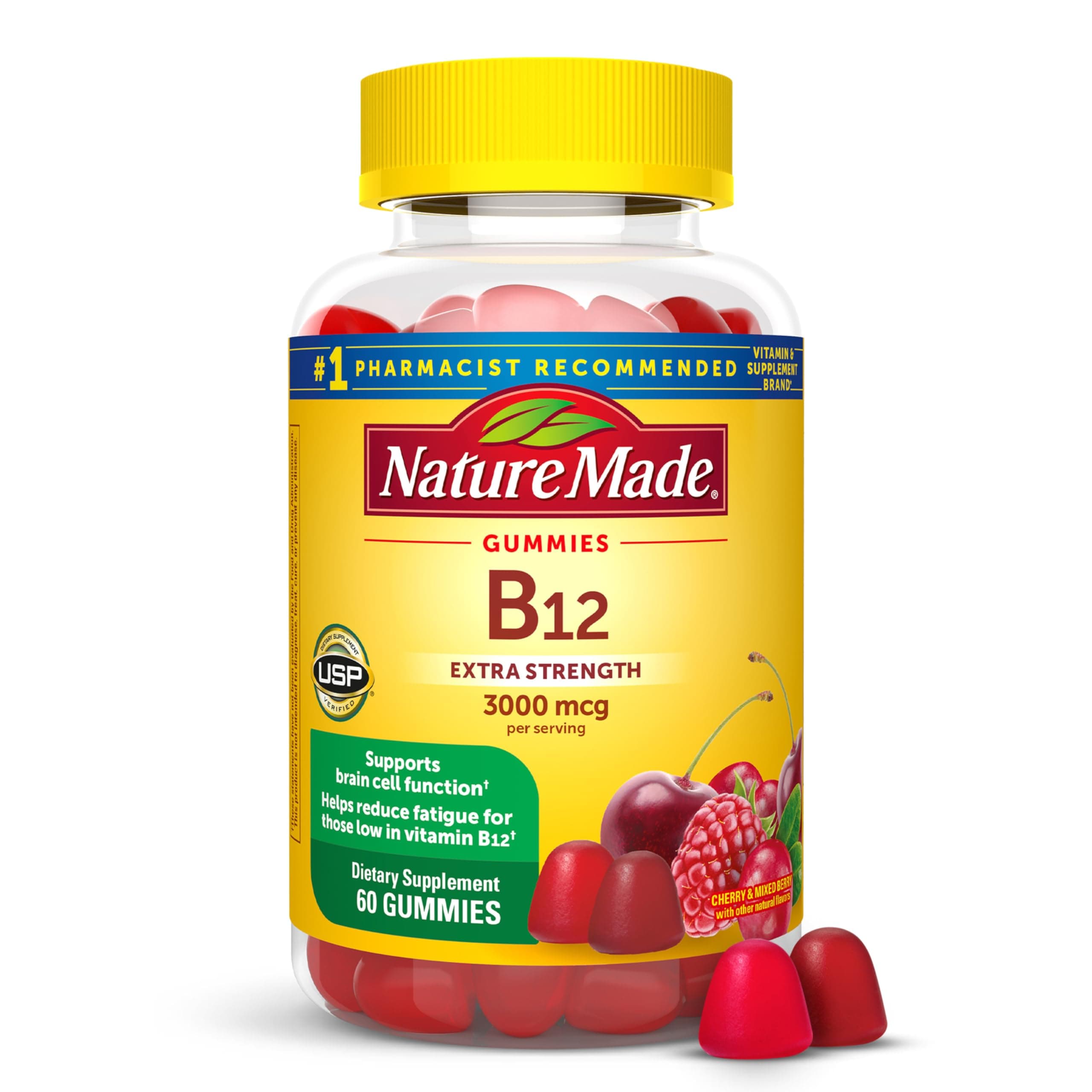 Nature Made Extra Strength Vitamin B12 Gummies 3000 mcg per serving, B12 Vitamins for Energy Metabolism Support, 60 Gummy Vitamins, 30 Day Supply