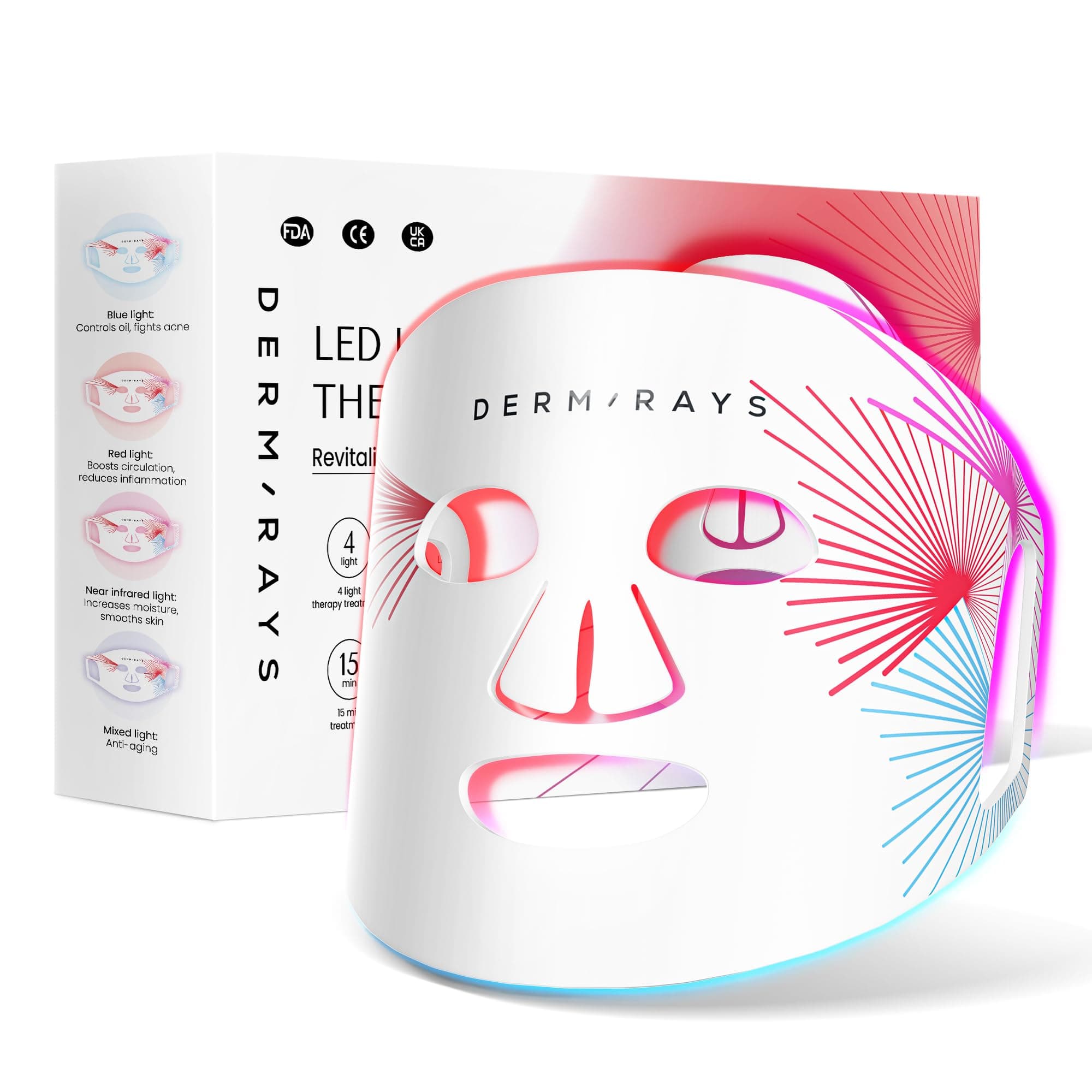 DermRaysLED Light Therapy Mask, Silicon Flexible Face Mask, 4 Color Lights Therapy at-Home, Revitalize & Renew Your Skin, Targets Fine Lines, Wrinkles & Redness