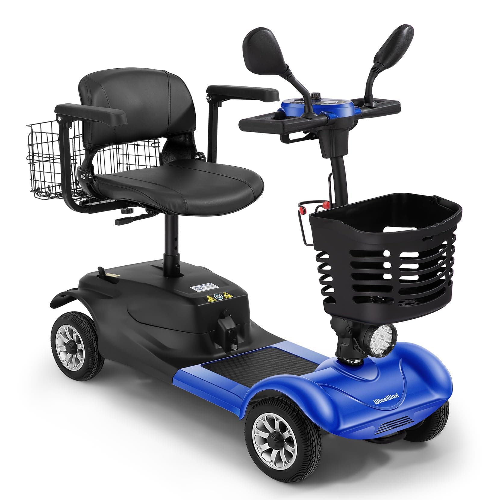 4-Wheel Mobility Scooter for Adults & Seniors, Foldable Compact Travel Scooter with Removable Basket, LED Lights & Long-Lasting Battery, Heavy Duty Model wiht Portable Design (Blue)