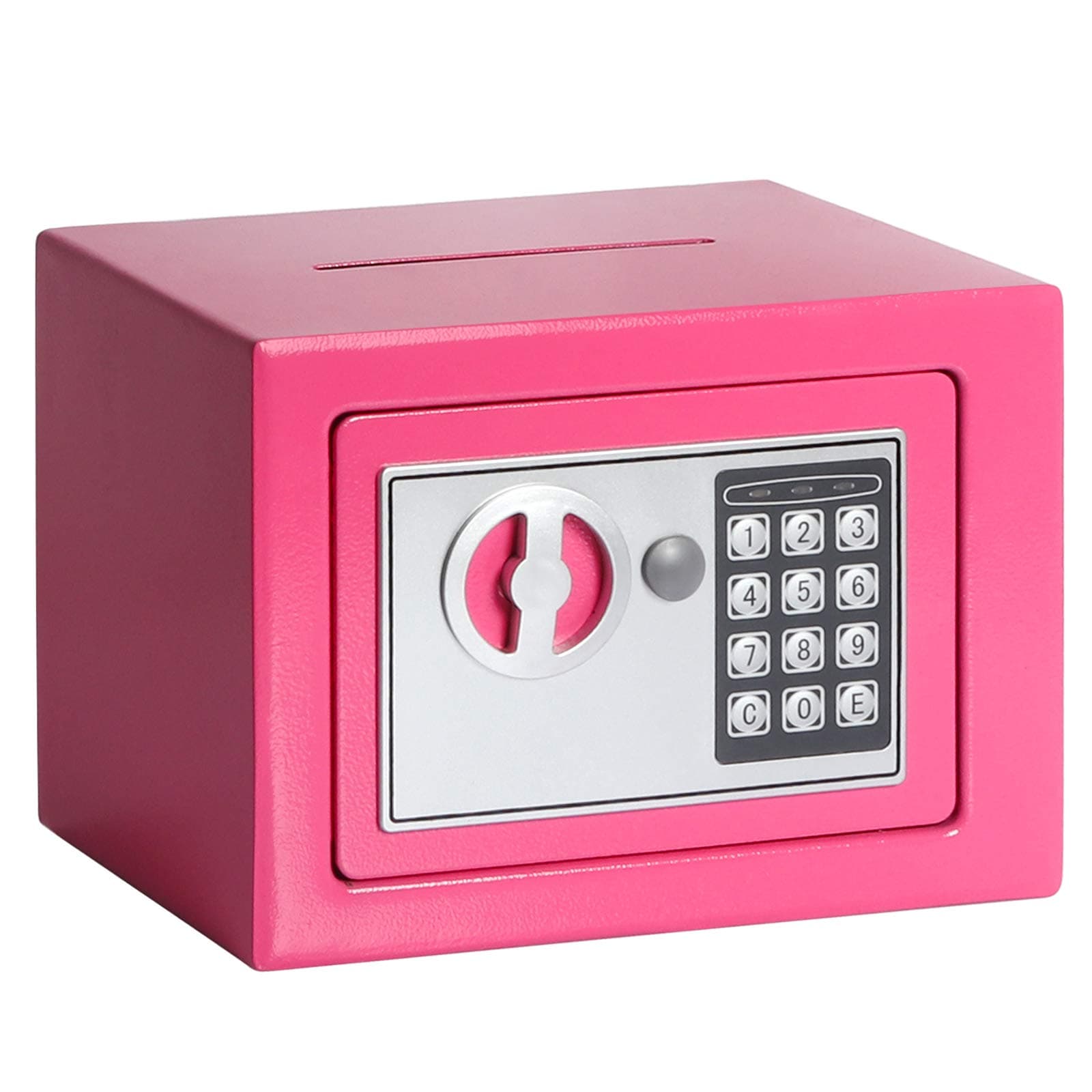 Jssmst Small Safe Box for Money - 0.23CF Mini Safe with Electronic Keypad, Lockable Box for Home Security and Personal Storage, 9.06 x 6.69 x 6.69 inch, Pink