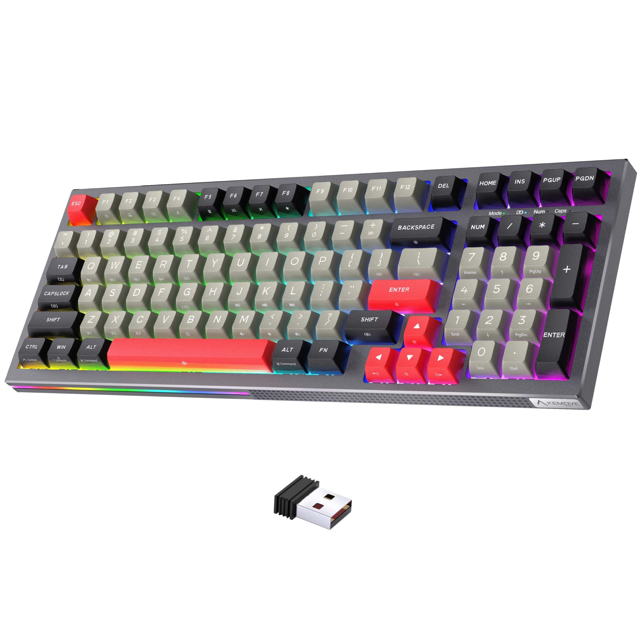 KEMOVE K98 Wireless Gaming Mechanical Keyboard with BT5.0/2.4G/Type-C,RGB Backlight,98 Keys Hot-Swappable,4000mAh Massive Battery,Software Support,Diamond Tactile Brown Switch