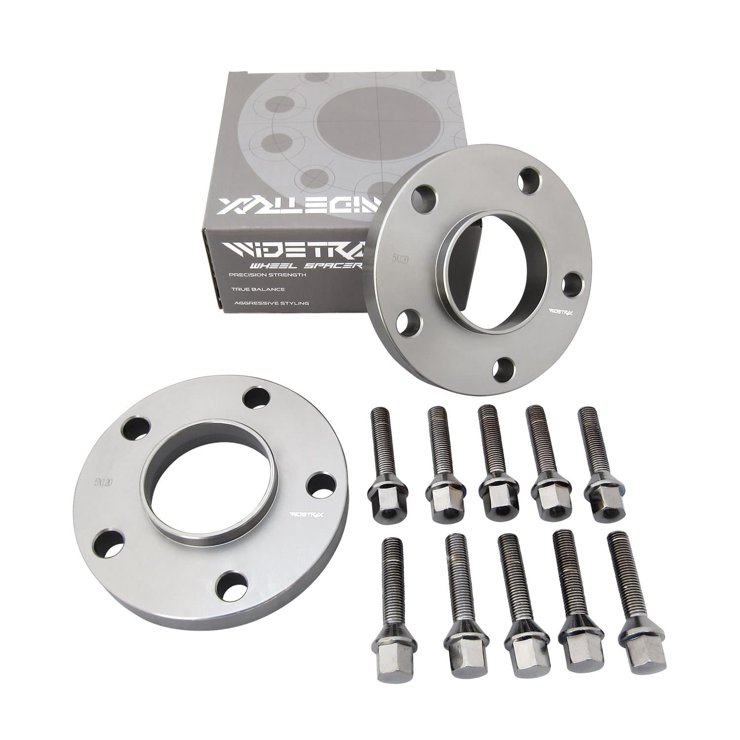WIDETRAX 2pc 20mm 5x120 Wheel Spacers Kit 12x1.5 Cone Seat Lug Bolts Included Hub Centric Titanium Finish 6061 T6 Billet Aluminum Compatible With BMW (1 Pair) by Rugged TUFF
