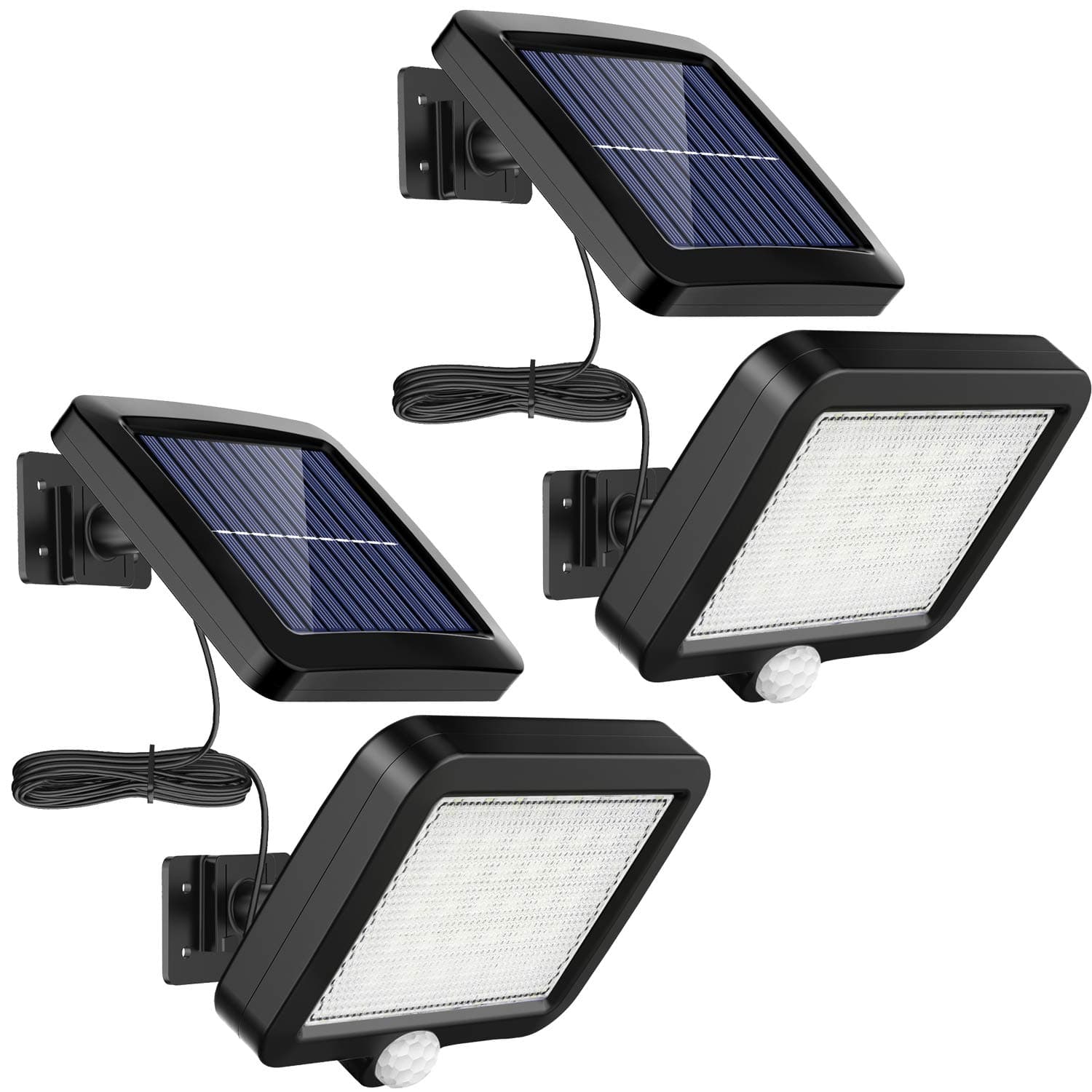 MPJ Solar Lights for Outdoors, 2 Pieces, 56 LED Motion Sensor Wall Lights, IP65 Waterproof, 120° Lighting Angle, Black