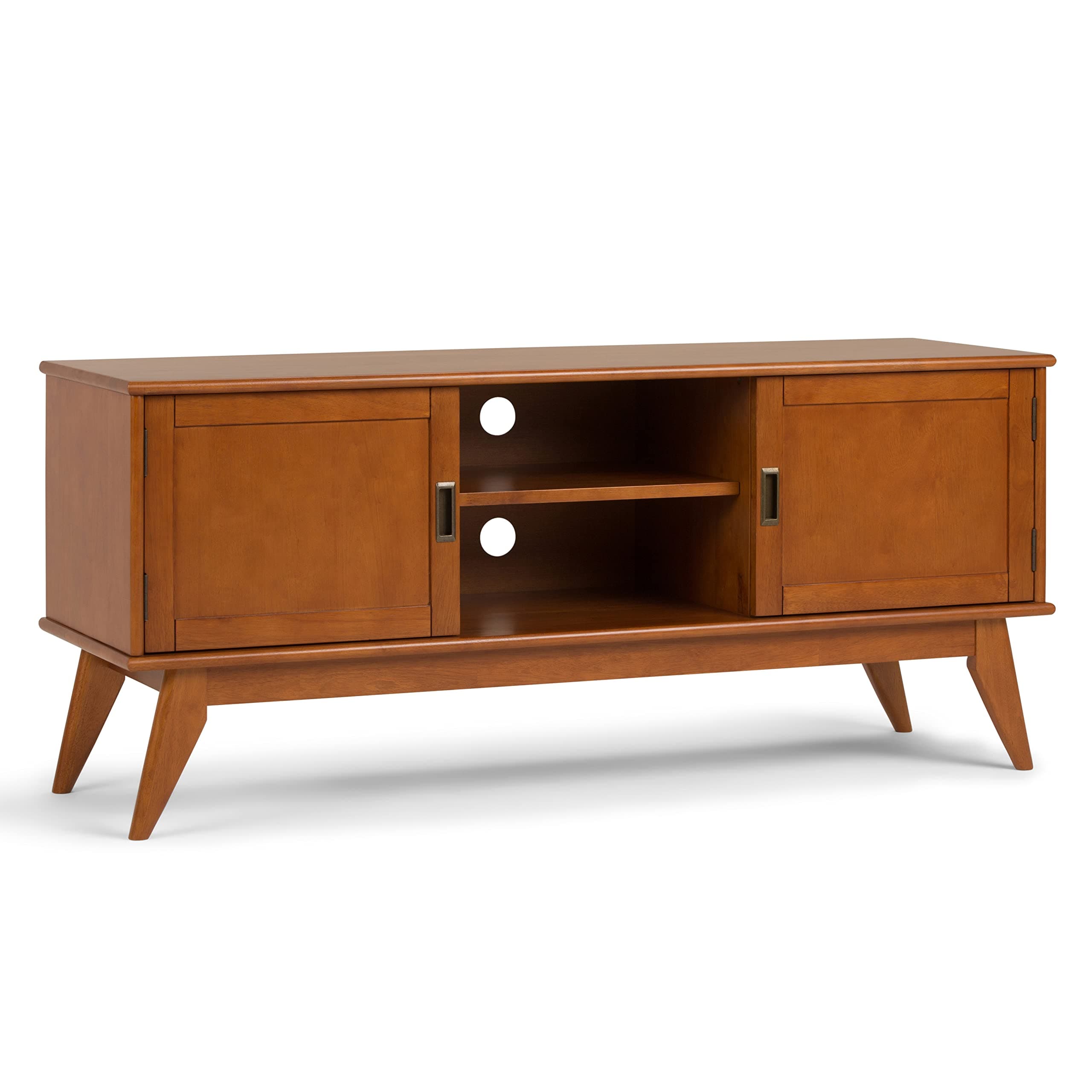 Draper TV Stand - 60 inch Wide Solid Wood Low Media Console in Teak Brown, Mid Century Modern Entertainment Center for Living Room for TVs up to 65 Inches with Cabinets and Cable Management