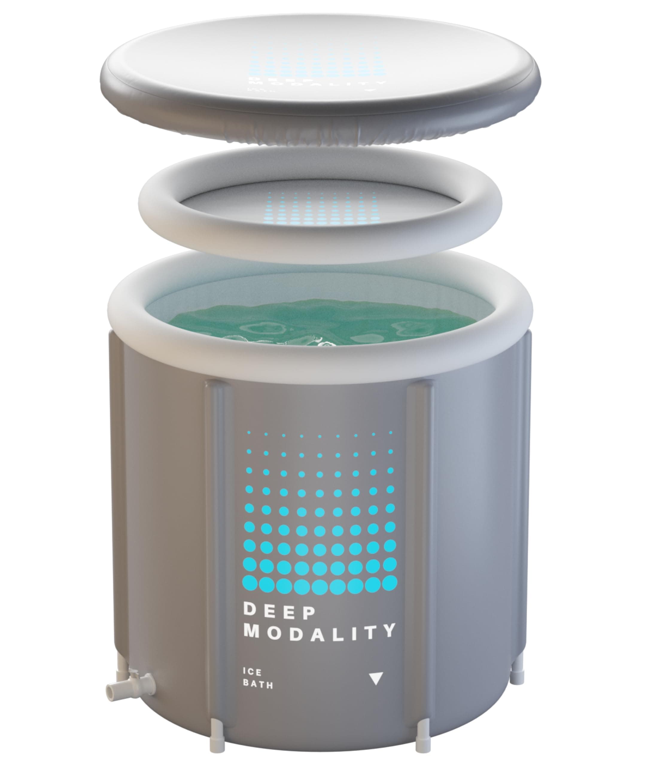 コールドプランジタブ | アップグレード素材 | クラシックアイスバス - インフレータブルラウンド、グレー&ホワイト95GL