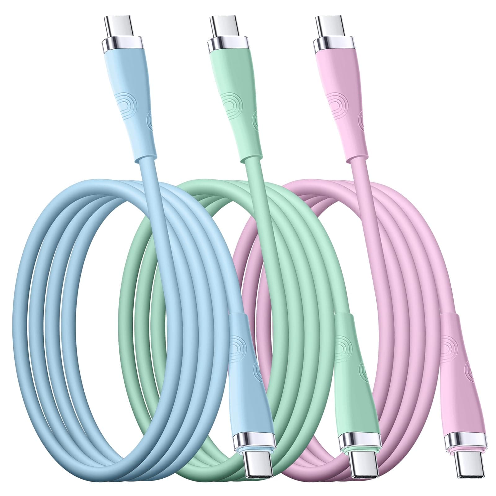 USB-C to USB-C Cable 60W Fast Charger, 0.9M/3FT Type C Charging Cable 3-Pack - Compatible with iPhone 15/15 Pro/Pro Max, MacBook Pro, iPad Pro, Samsung Galaxy S23, Google Pixel 7, LG, Nintendo Switch