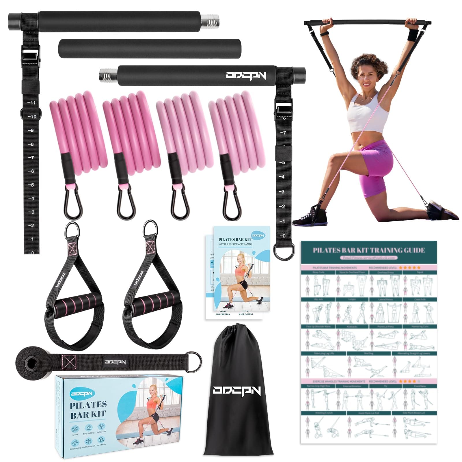 Pilates Bar Kit with Resistance Bands, Multifunctinal Exercise Bar with Resistance Bands for Pilates/Abs/Weight Loss, Portable Home Gym Pilates bar kit for Full Body Training Women