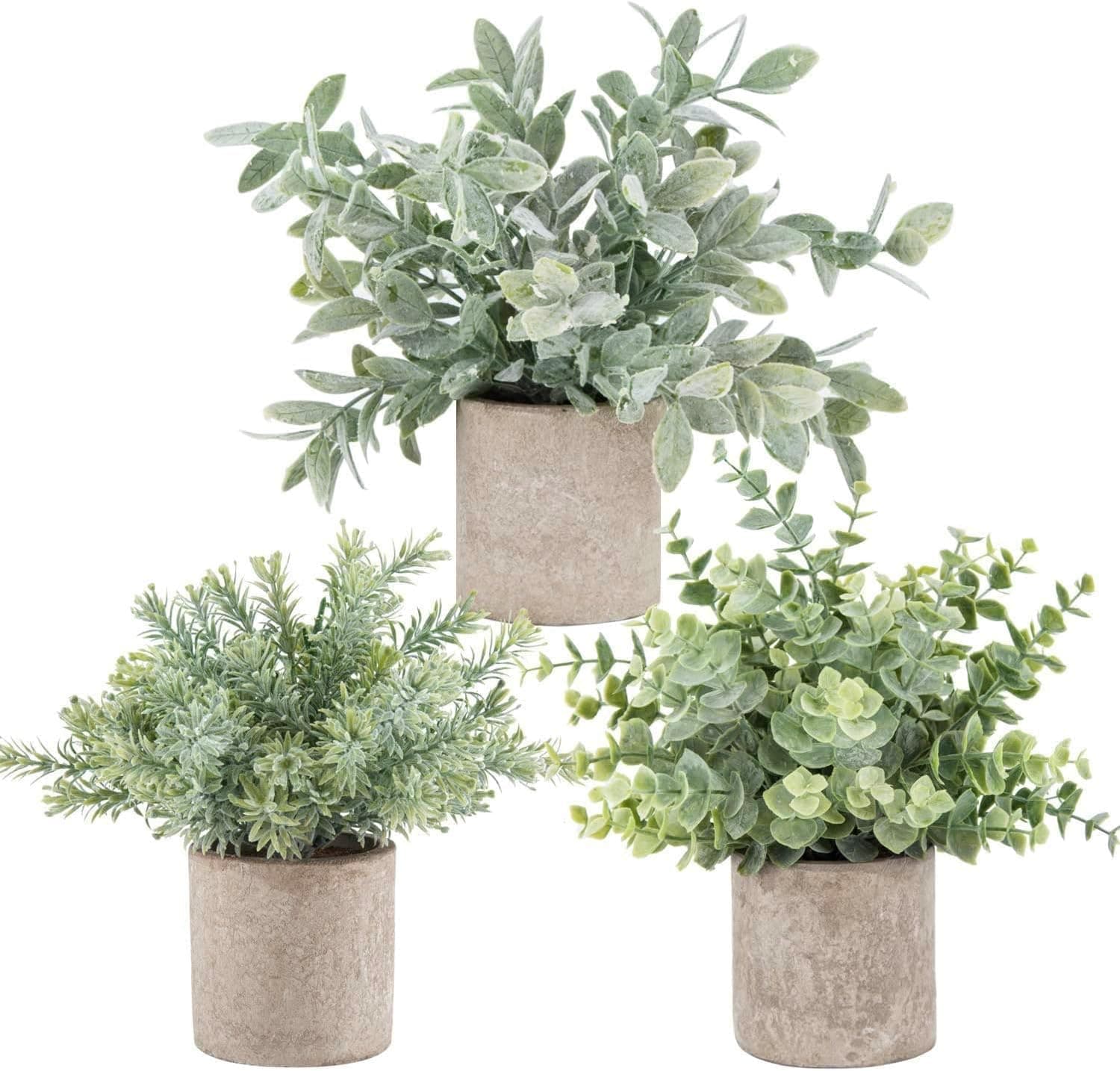 Der Rose Mini Potted Plants Artificial Plastic Eucalyptus Plant for Home Office Desk Room Decoration 3 Pack
