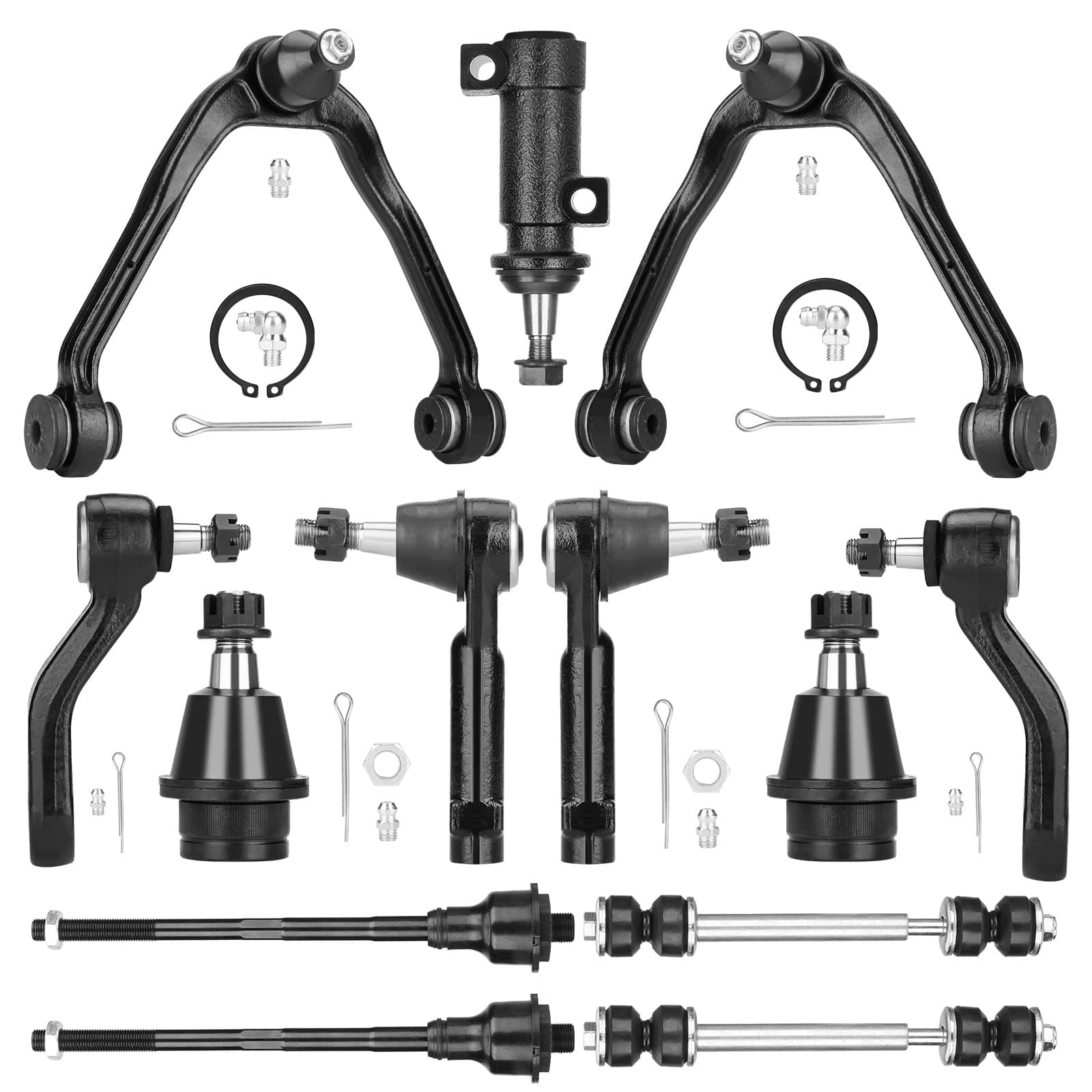 4WD Front Upper Control Arms Ball Joints Suspension Kit Fit for Chevy Avalanche Silverado Suburban, Fit for GMC Sierra 1500 Cadillac Escalade 2002-2006, Tahoe Yukon 2000-2006 - 13pc Set