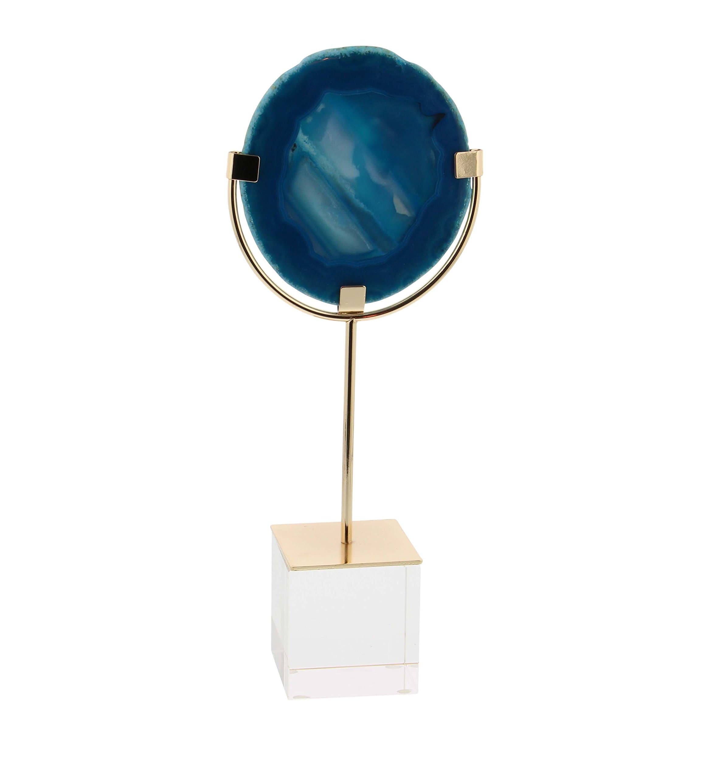 Deco 79 35767 Blue Agate Sculpture with a Cubic Clear Base, Gold/White/Blue