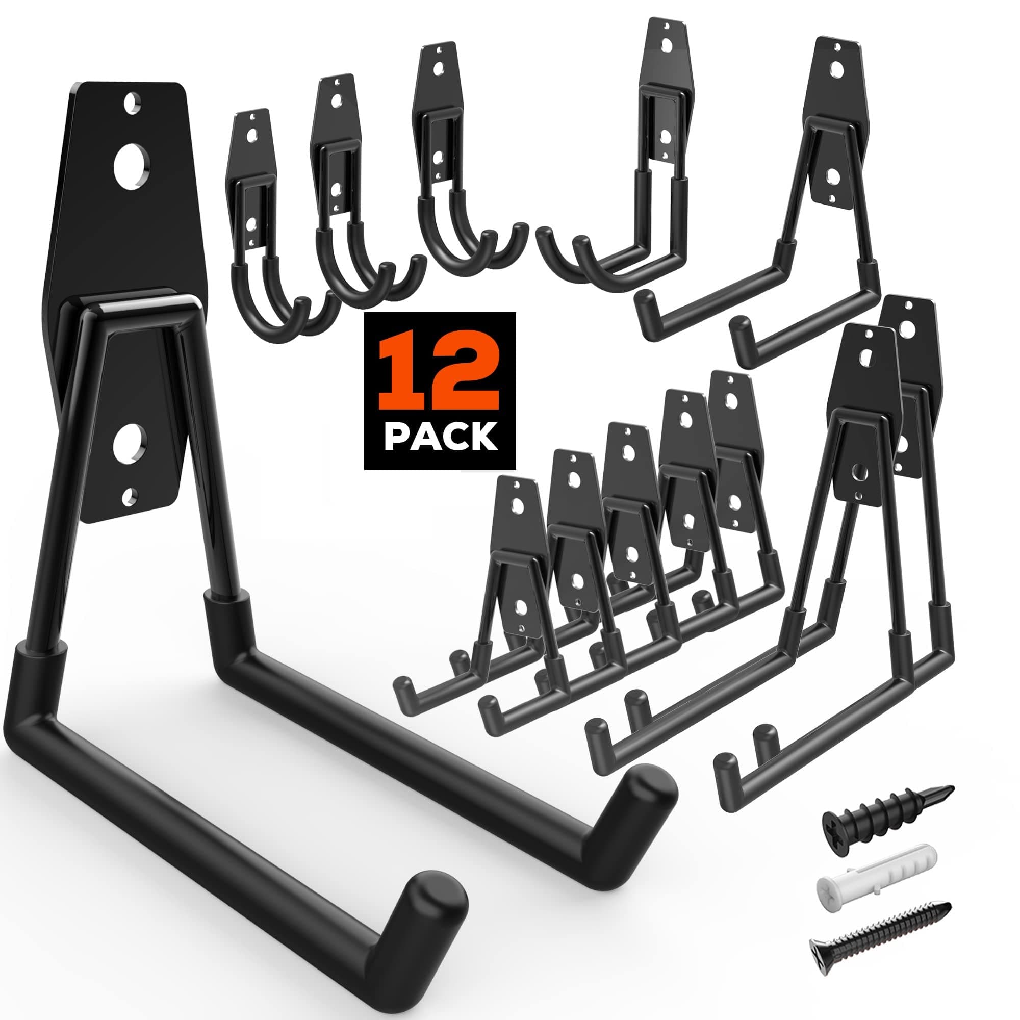ORASANT12 Pack Garage Organization Wall Hooks Heavy Duty, Garage Storage Tool Organizer, Wall Mount Garage Hooks Garden Tool Organizer, Black