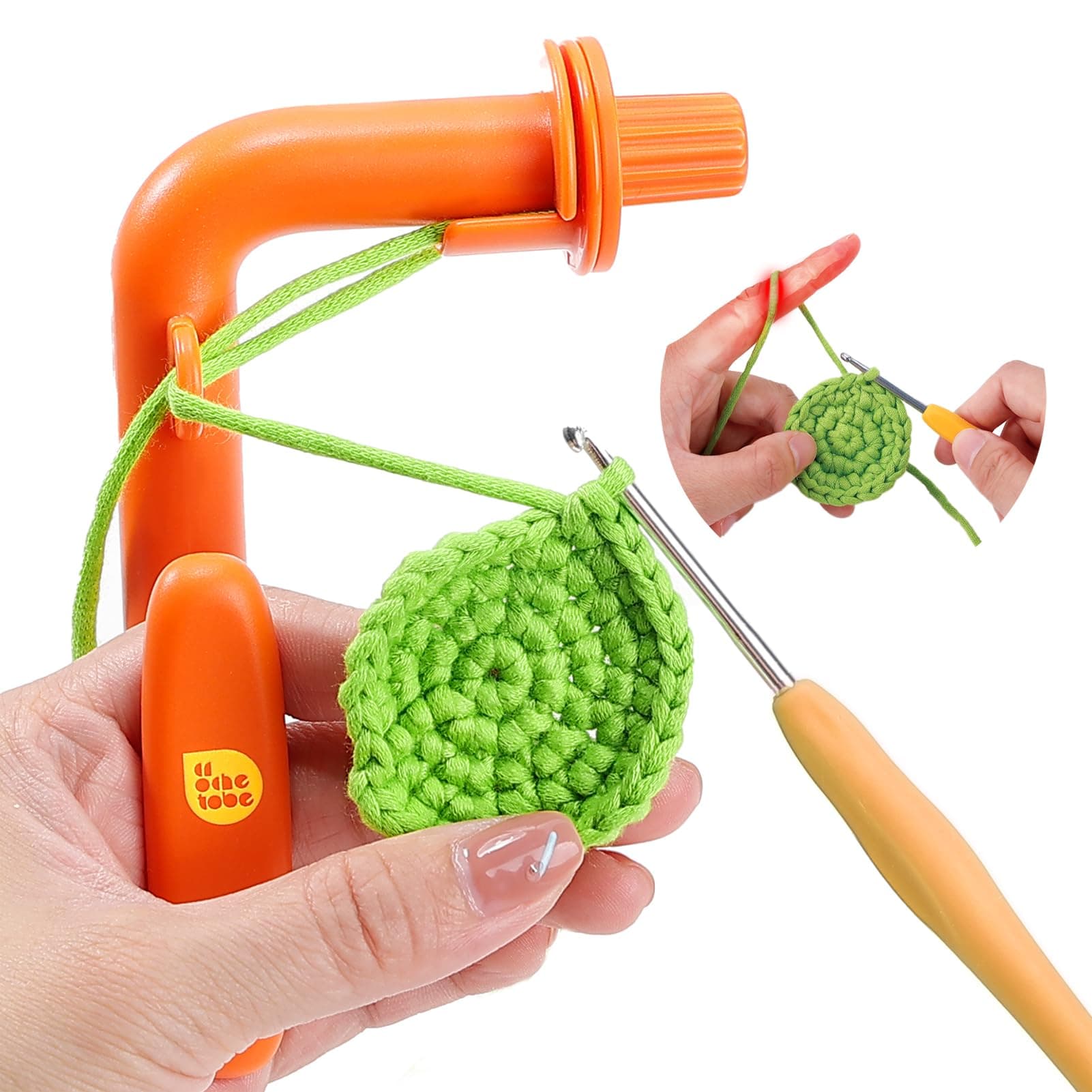 Crochet Holder for Beginners, 3 in 1 Magic Rings Tool to Learn How to Crochet and Make Magic Rings, Yarn Tension Regulator and Yarn Guide, Great Helper for Crocheters&Knitters (Orange)