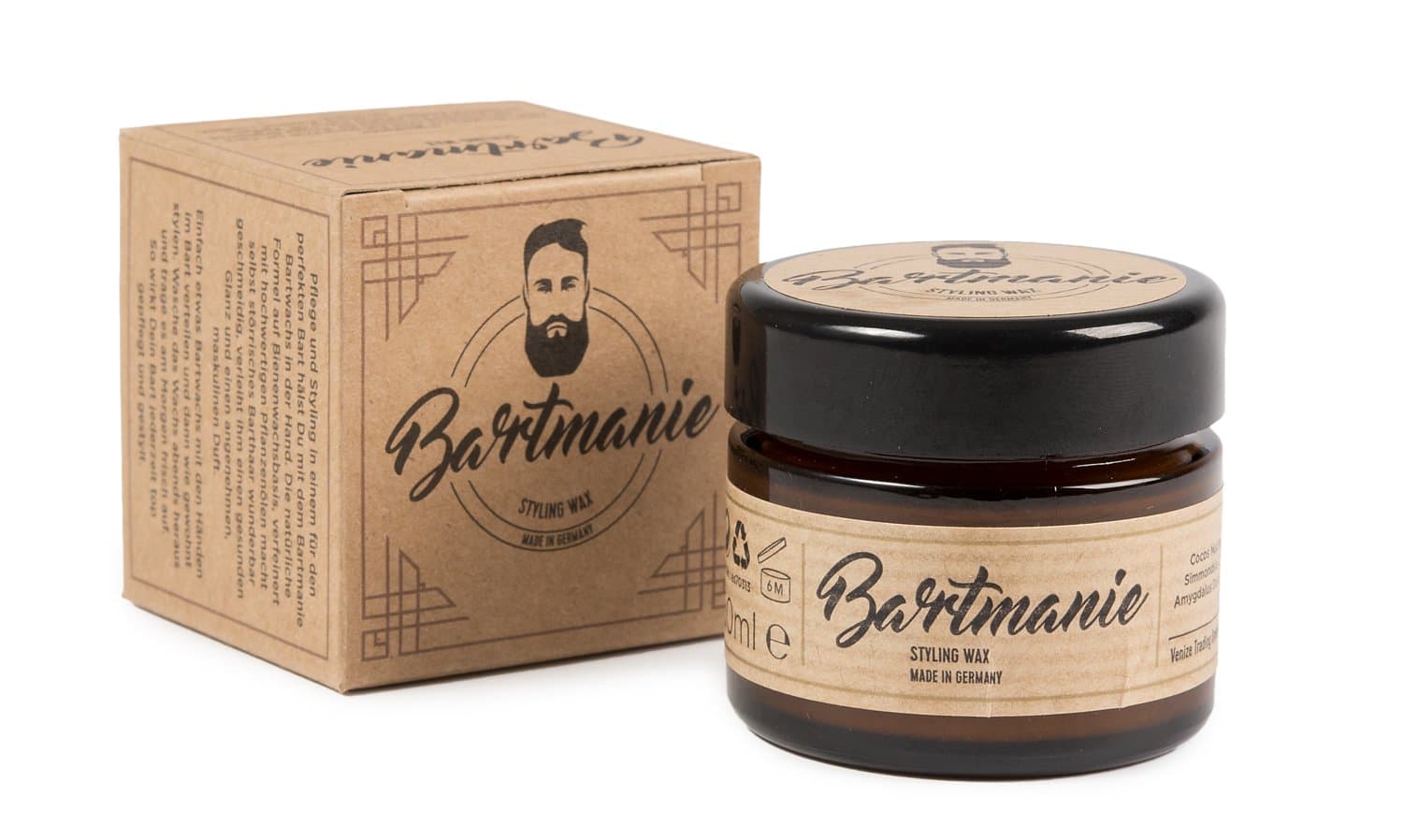 Bartmanie Beard Wax (50ml), Beard Balm for Beard Care and Styling with Natural Bee Wax and a Blend of Natural Oils