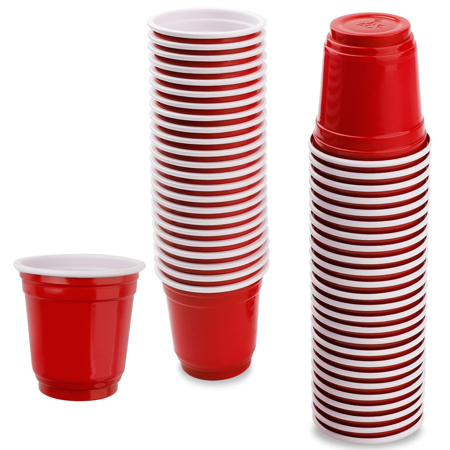 Lanjue 50 Pcs Red Shot Glasses, 2 oz Small Plastic Reusable Party Cups Medicine Cups Mouthwash Cups for Party Game Picnic BBQ Travel and Events