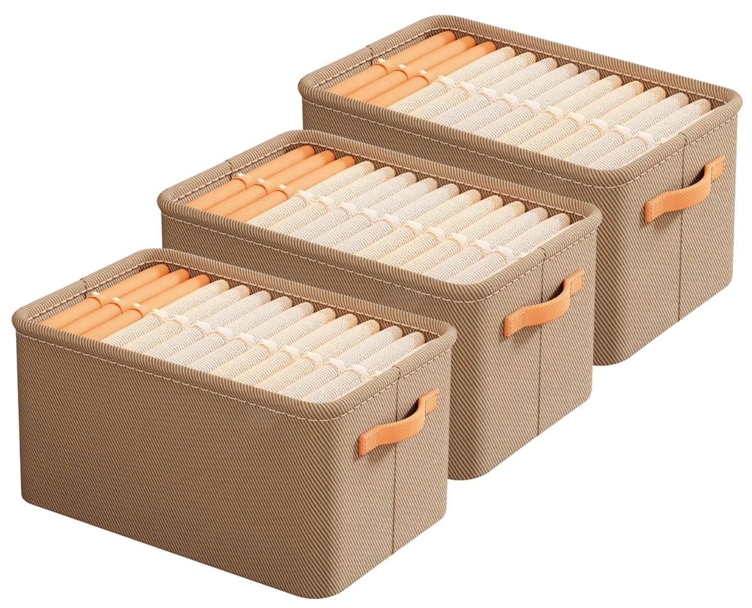 3 Pack Wardrobe Clothes Organizer with Steel Frame Stackable Foldable Drawer Closet Organizer with Handles for Clothes, Jeans, Pants, Sweaters, Dresses