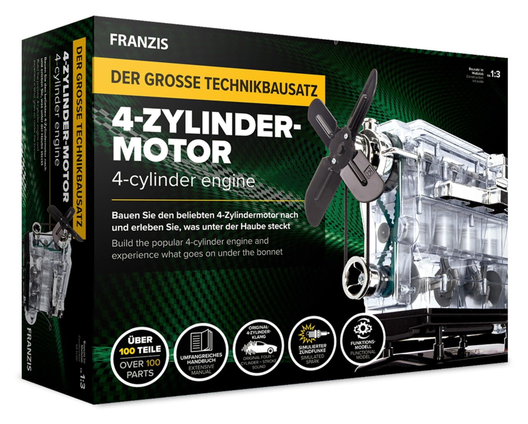 Franzis 67175 - The large technical kit 4-cylinder engine, high-quality model.