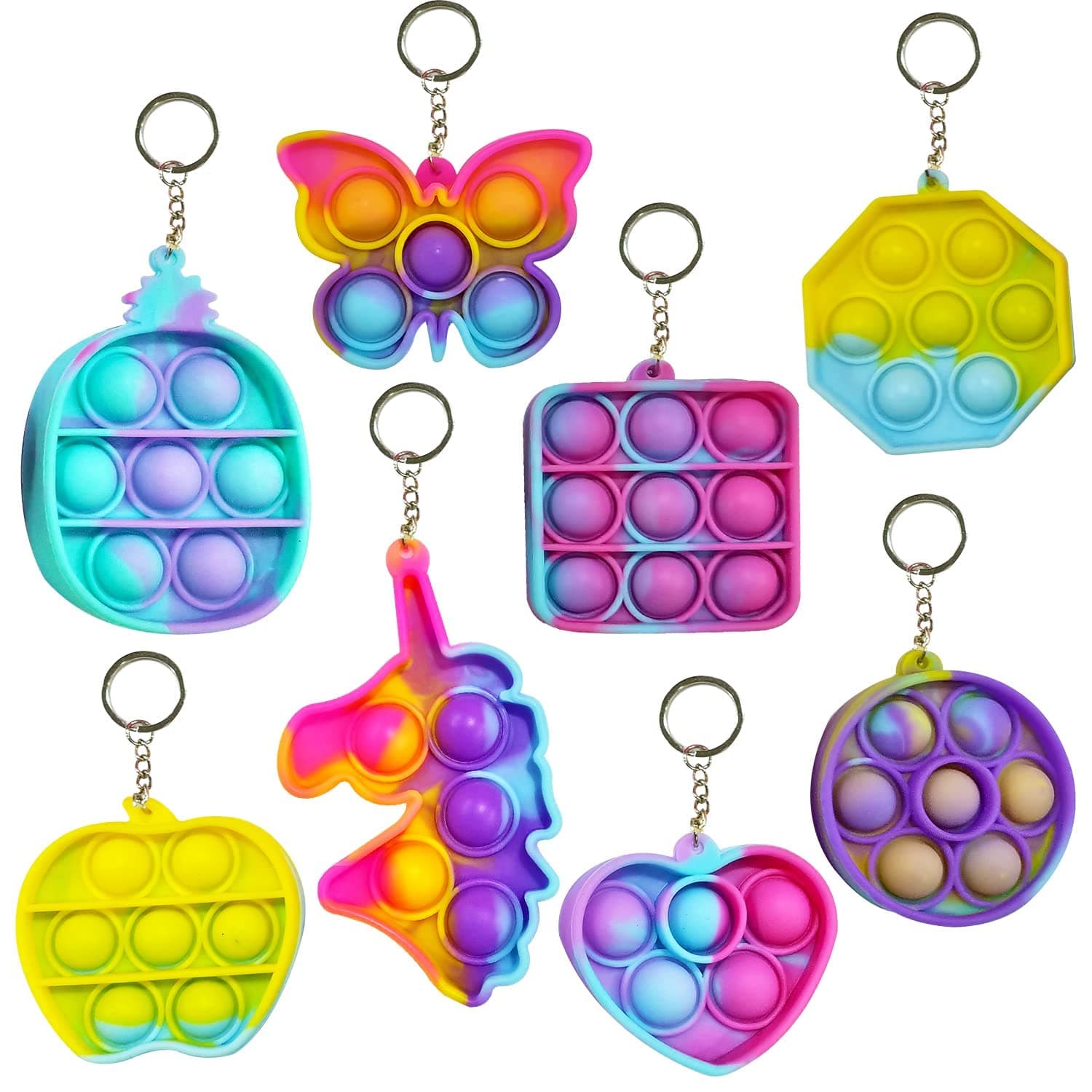 Royals Compact Silicone Popit Keychain Keyring Toy - Birthday Return Gift of Kids - Portable Bubble Popping Fun Stress Relief Fidget Toy- Travel Size Pop Bubble Key Ring (Assorted,6pc)