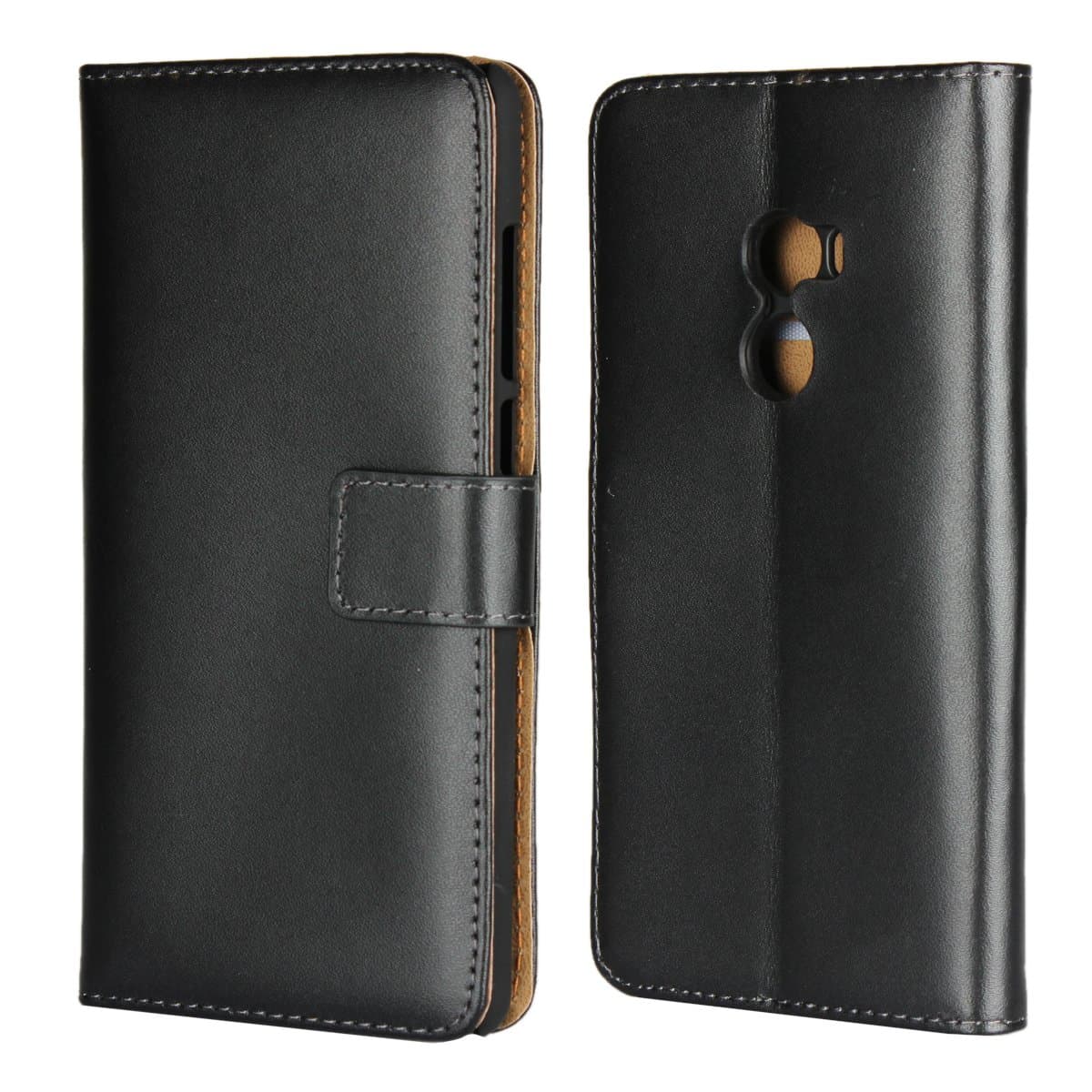 Copmob Xiaomi Mi Mix 2 Leather Case,Xiaomi Mi Mix 2 Flip Case, Genuine Leather Case Cover Pouch Wallet Case with [Card Slots/Card Holder] [Magnetic Closure] Kickstand Function Book Cover - Black