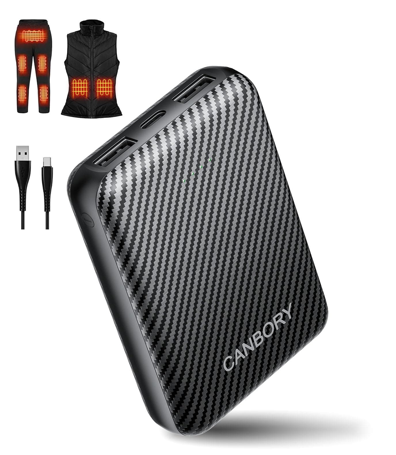 Heated Vest Battery Pack,𝟏𝟐𝟎𝟎𝟎𝐦𝐀𝐡 5V 2A/3A USB-C Out/in Power Bank for Heated Jacket Heated Pad Heated Hoodies Pocket Size Black