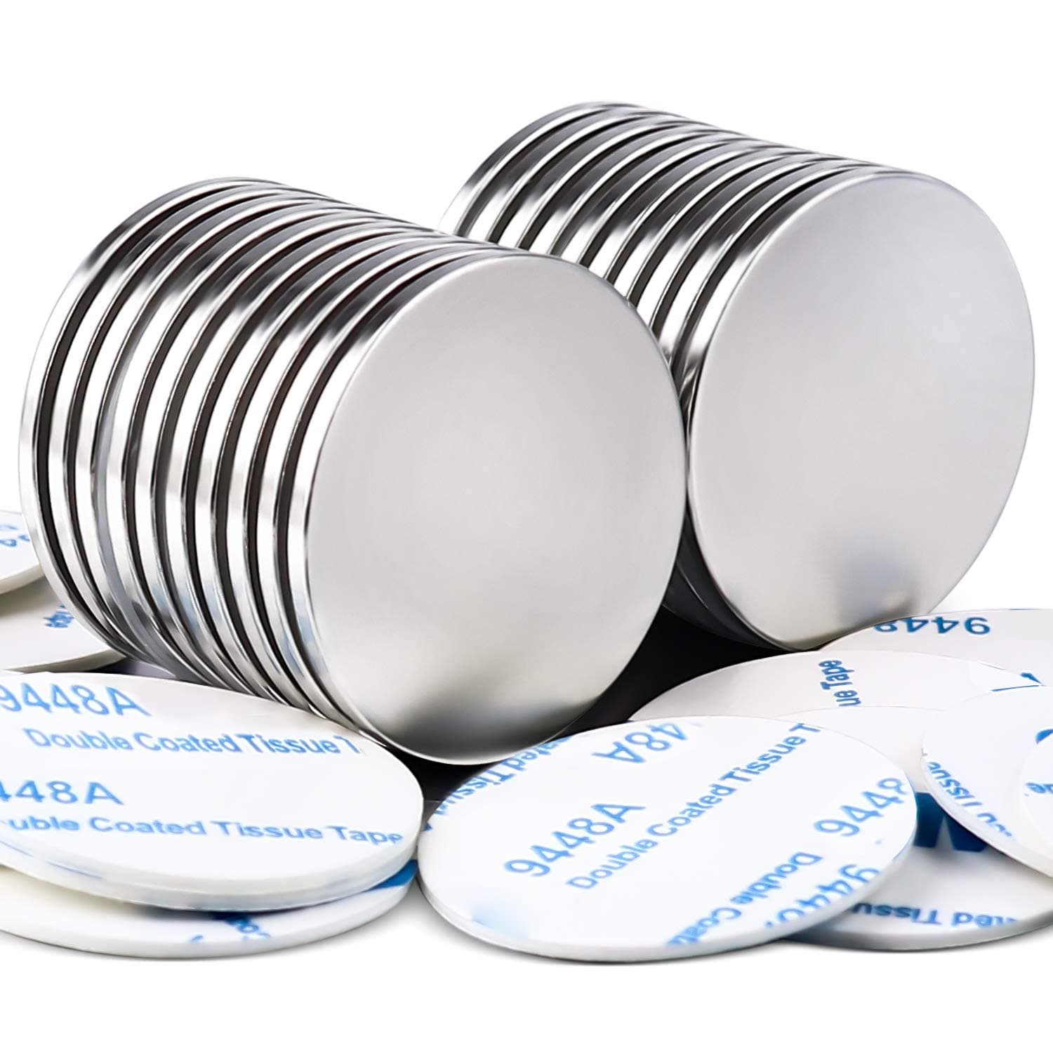 MIKEDE 20 Pack Strong Neodymium Disc Magnets with Double-Sided Adhesive, 1.26 inch D x 0.08 inch H Super Strong Rare Earth Magnet