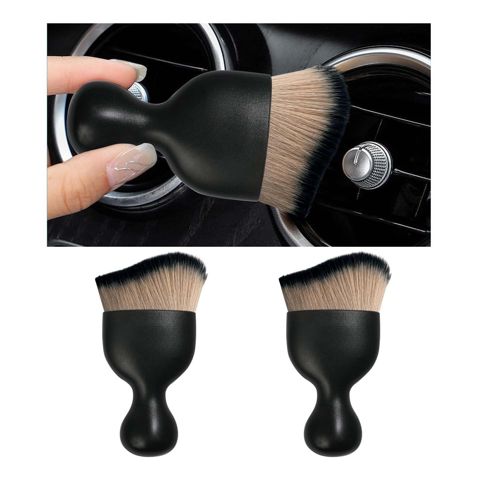 Dickno 2PCS Car Interior Dust Brush, Soft Scratch Free Auto Detailing Brushes, Universal Vehicle Interior Cleaning Tool for Automotive Dashboard, Air Vents, Leather (Brown & Black)