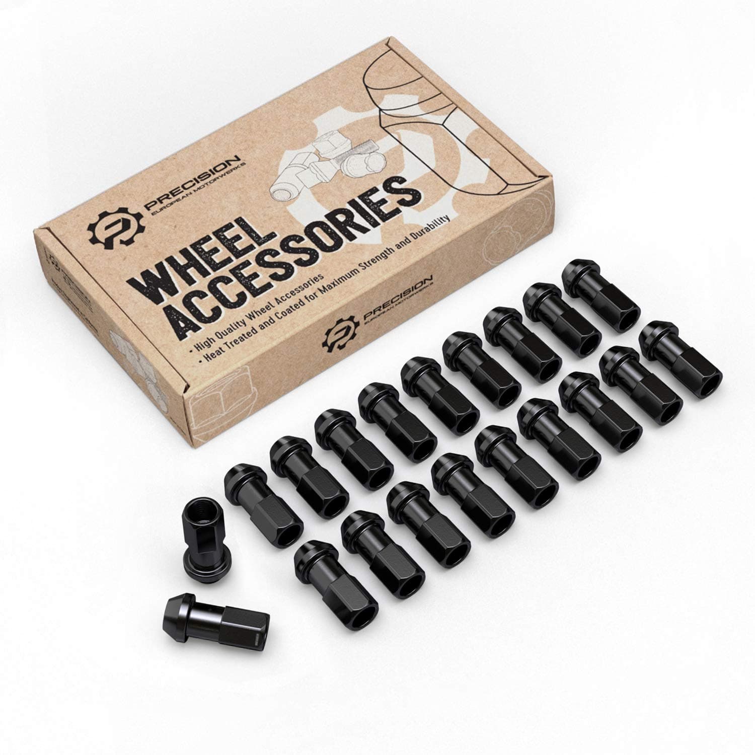 20pcs Extended Tuner Race Black Lug Nuts - 12x1.5 Thread Size - Open End - Cone Conical Taper Acorn Seat (60 Degree) - 1.8 inch Length - Compatible with Honda Mazda Hyundai Toyota and More