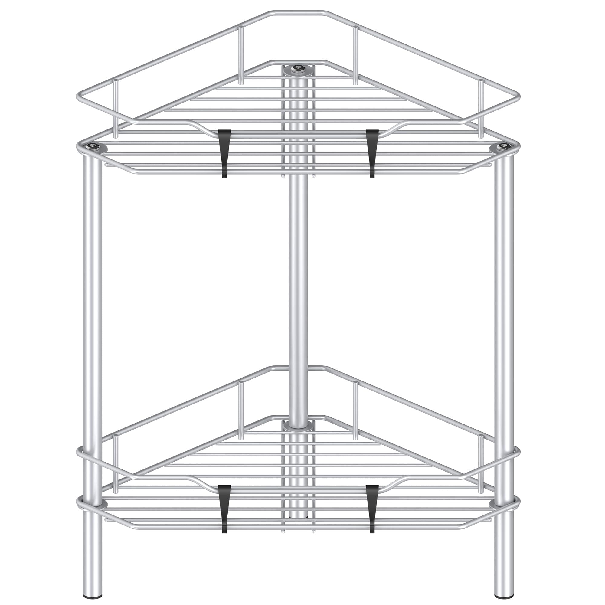 2 Tier Floor Standing Corner Shower Caddy Organizer Shelf with Hooks, Bathroom Shelves Stand Rack, Silver