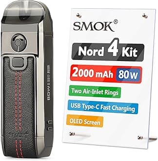 Nord 4, E Cigarette Vape Starter Kit, 80W 2000mAh, 2ml Airflow Control Vaping, OLED Display, Type-C Fast Charging, Using RPM and RPM 2 Coils, No Nicotine, Black