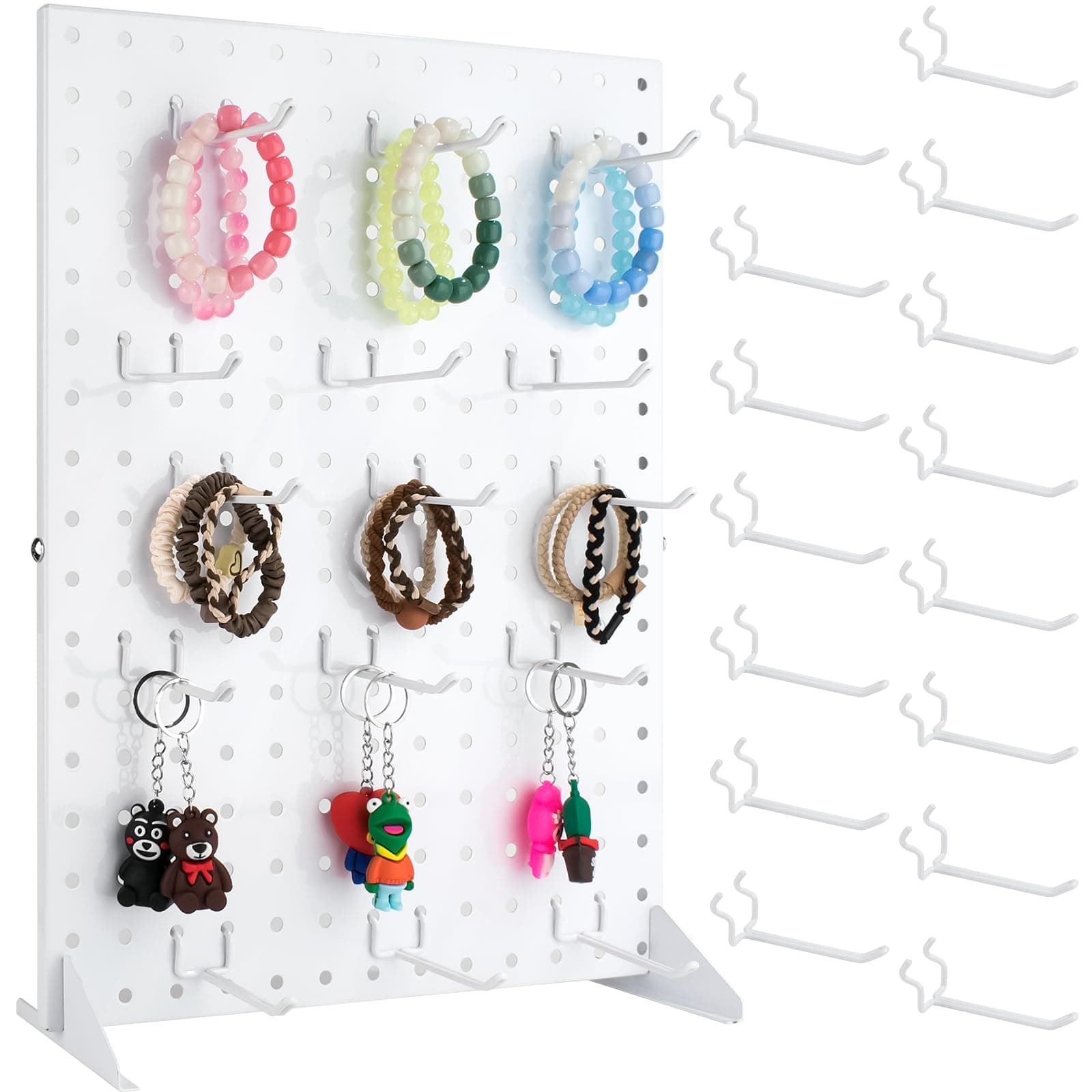 – Peg Board Display Stand with 15 Hooks, Desk Metal Pegboard Shelf for Craft Shows & Fairs, Retail Stores, Vendors Arts and Crafts Finishing - 17x13Inch & White