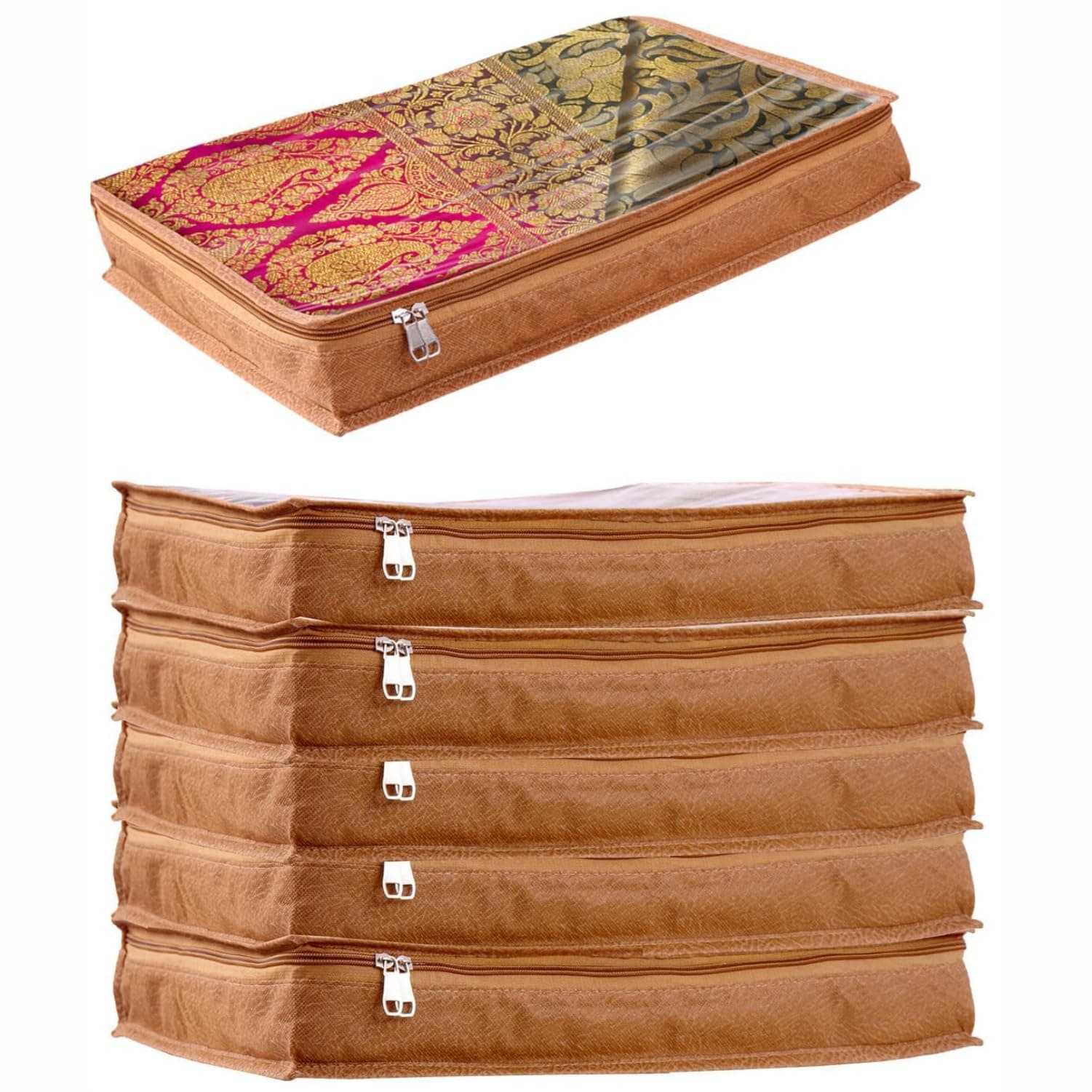 JD FRESH 6 Pcs Non-Woven Saree Covers For Storage/Saree Bags with Zip/Multi-Purpose Lehenga Storage Bag/Clothes Covers for Sarees/Dresses/Lehengas (16.5x13x3 Inch)