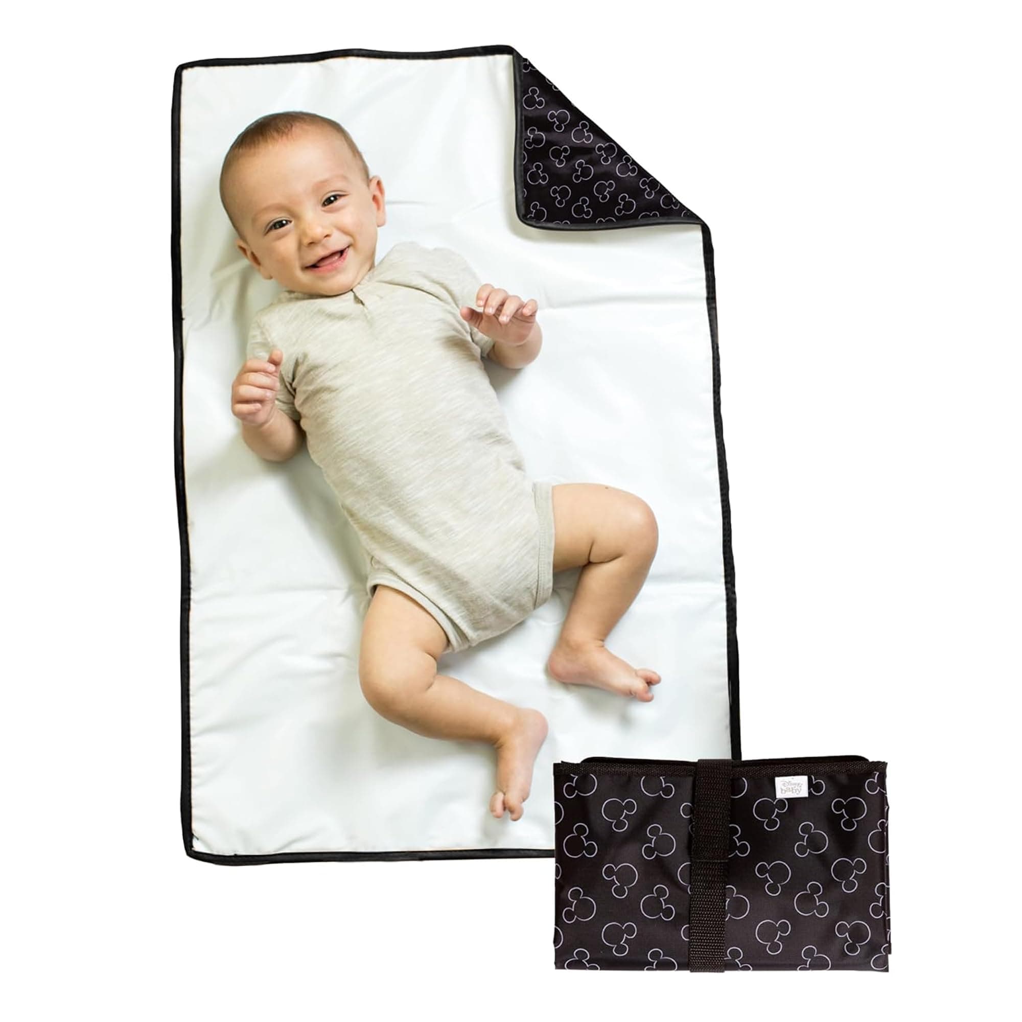 Disney Baby by J.L. Childress Full Body Portable Changing Pad for Babies - Diaper Changing Mat for Travel, Baby Accessory Essentials, Wipeable & Water-Resistant, Foldable & Compact- Mickey Mouse Black
