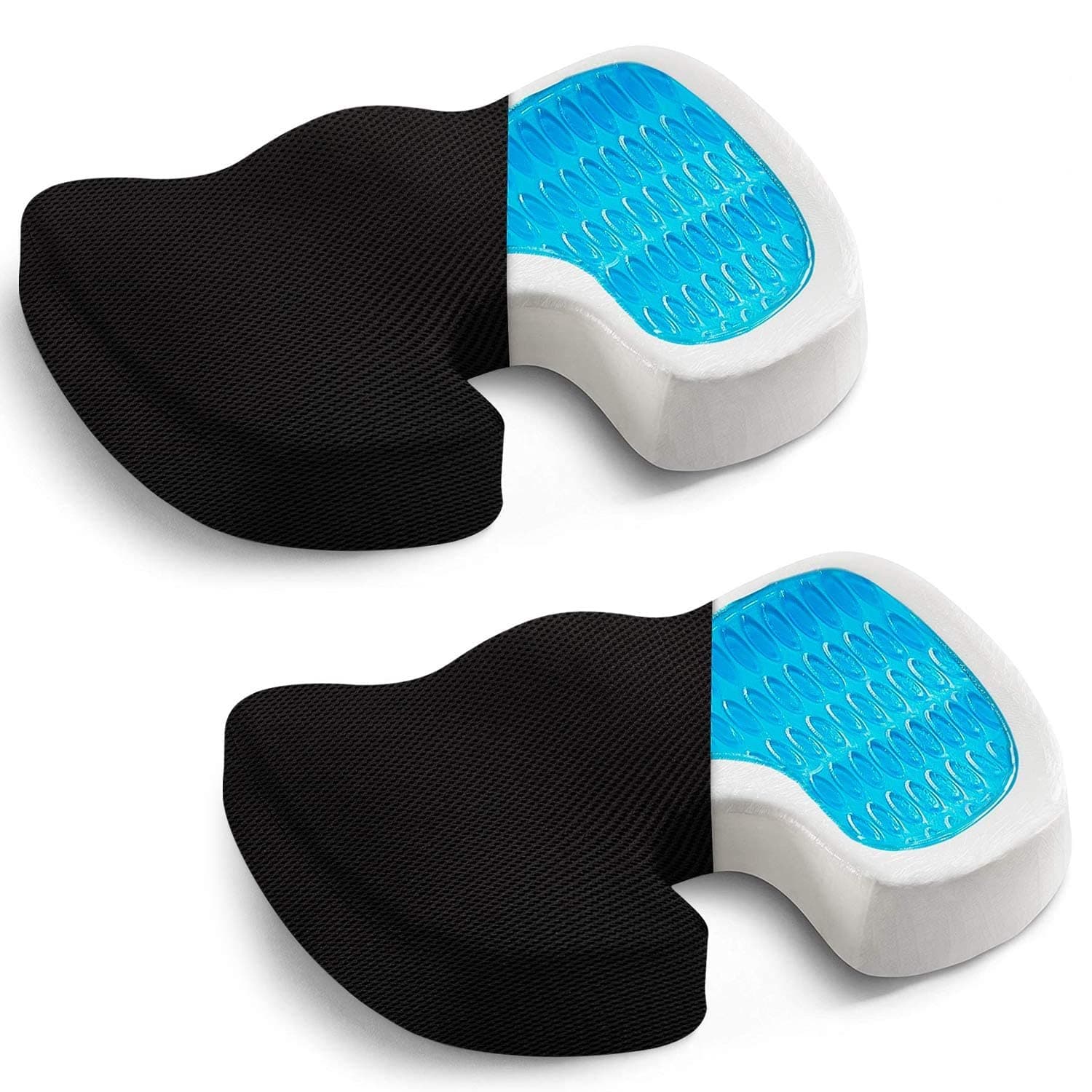 Seat Cushion (2-Pack)- Car Seat Butt Pillow, Hip Support for Office Chair and Wheelchair - Coccyx Orthopedic Gel Memory Foam Pad for Tailbone, Sciatica, Back Pain Relief - Breathable, Black…