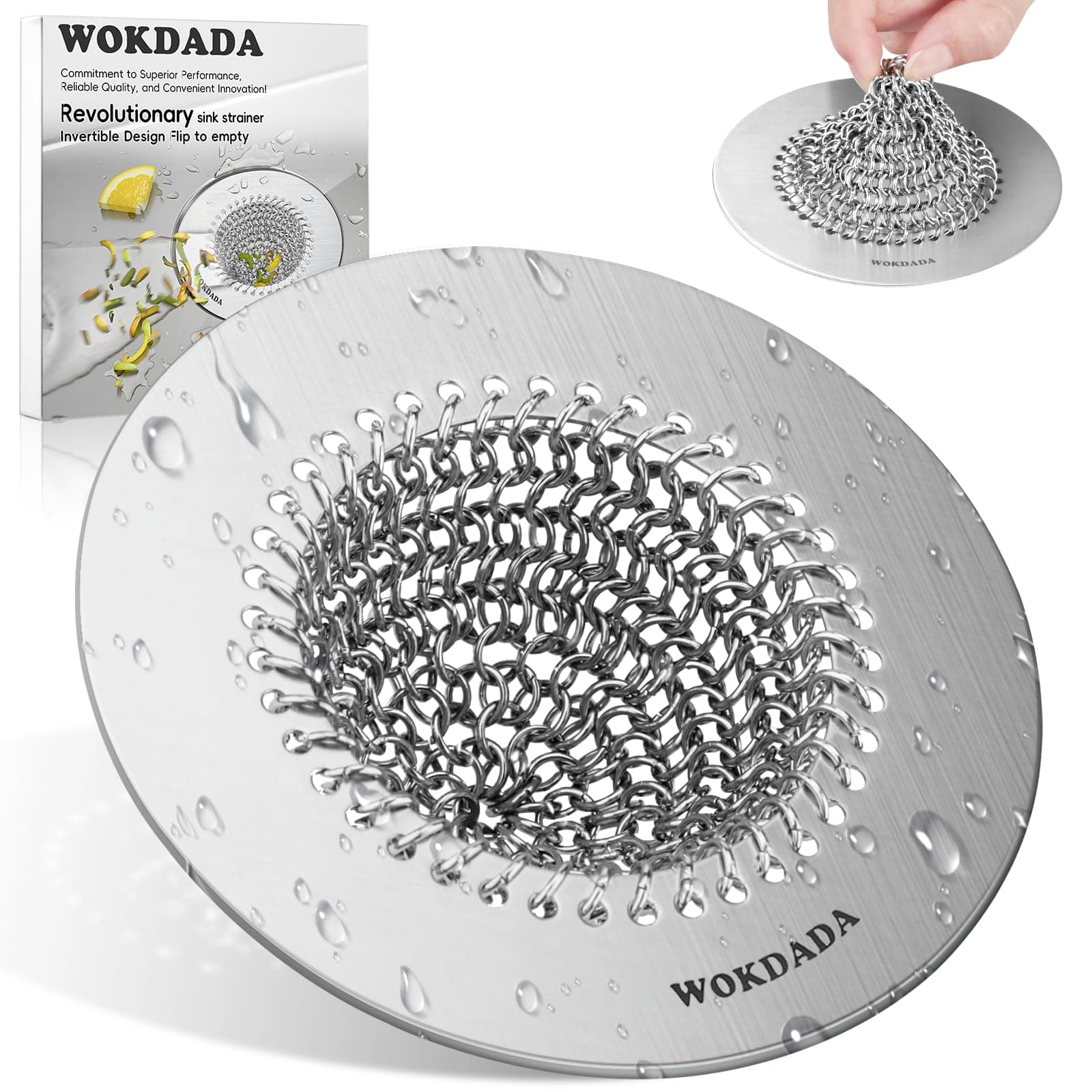 Sink Drain Strainer, Reversible No Clog Mesh Kitchen Sink Drain Strainer, 304 Stainless Steel & Rust-Proof/Masterfully Handcrafted, Easy Clean, Dishwasher Safe, Fits Standard Sink Drain