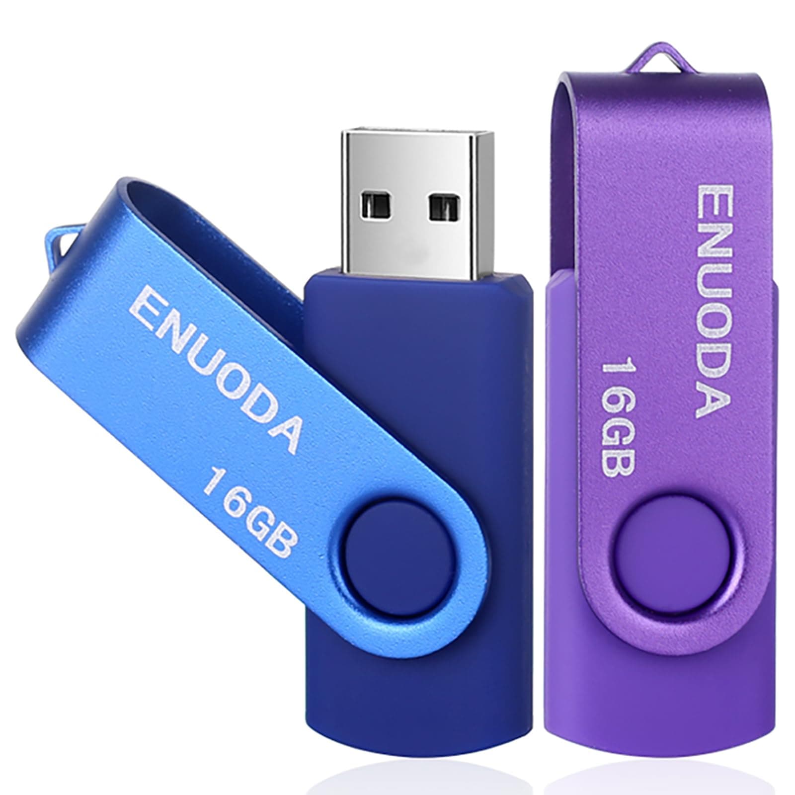 ENUODA 16GB USB Stick 2 Pack USB 2.0 Flash Drive Swivel Design Pen Drive Memory Stick Thumb Drive for Data Storage (Purple Blue)