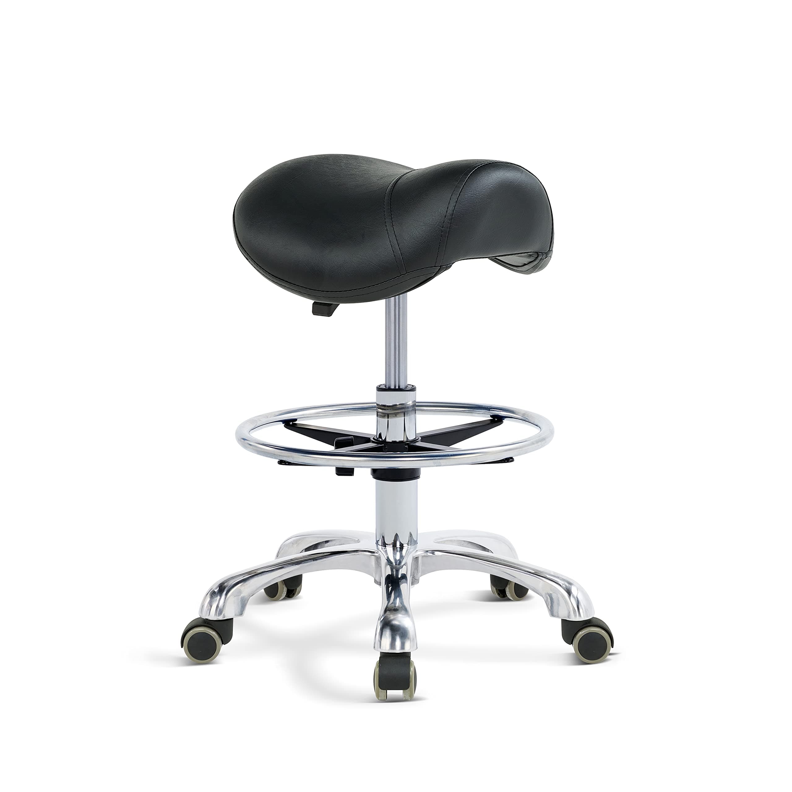 Grace&Grace Ergonomic Rolling Saddle Stool Chair with Wheels Adjustable Swivel Stool with Back and Footrest Heavy Duty for Esthetician, Artist, Dental, Medical, Spa, Salon, Cutting, Home Office