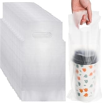 DEAYOU 500 Pack Handle Drinking Poly Bags, Clear Cup Carrier with Handle, Plastic Drink Packaging Bags Cup Holder for Delivery, 6"L x 11"H Take Out Hanging Hole Beverage Carrier for Single Cup, Coffee