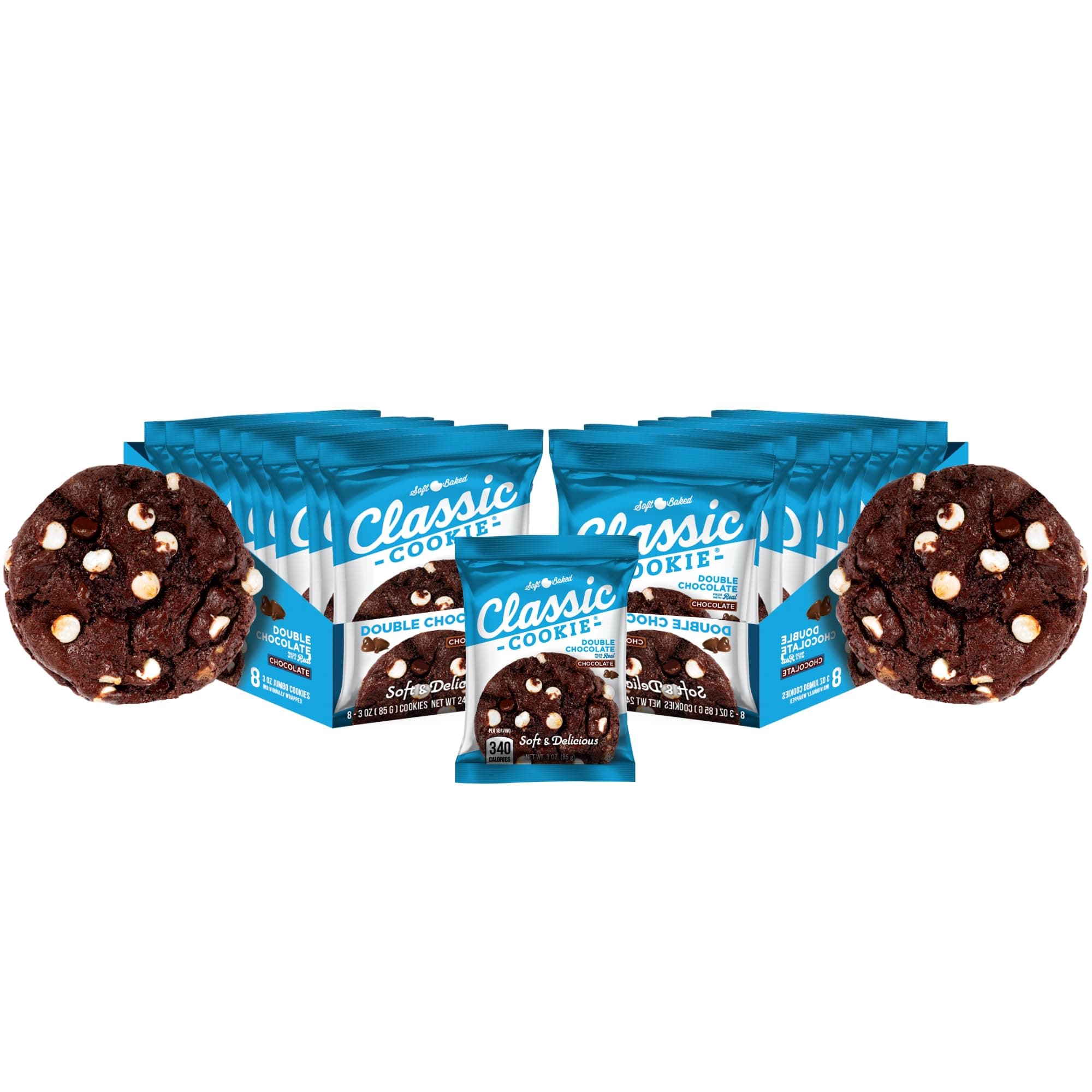 Classic Cookie Soft Baked Double Chocolate Cookies, 2 Boxes, 16 Individually Wrapped Cookies