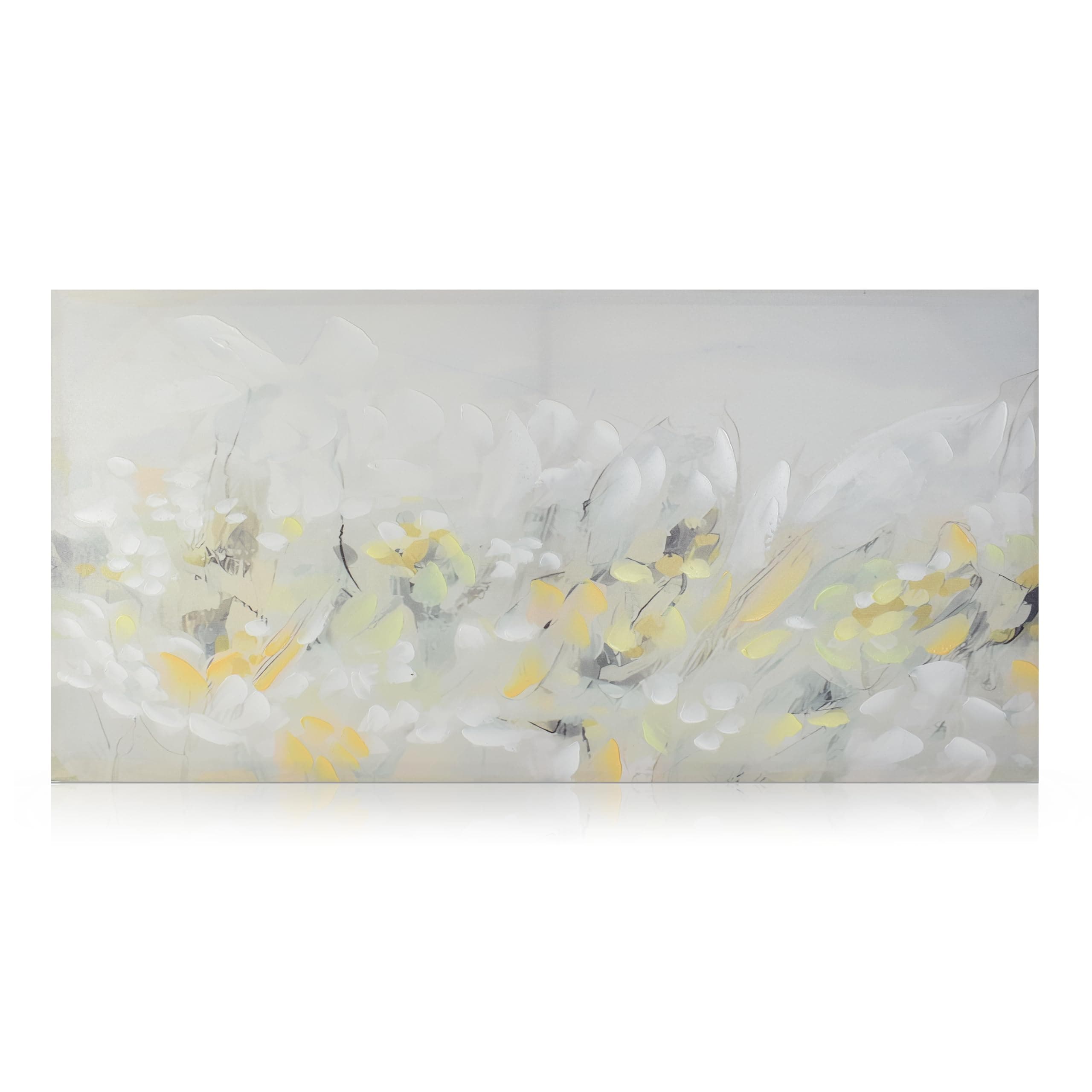 Home Selections 3D Canvas Wall Art, Abstract Meadow (50x100 cm) Large Hand Painted, Grey Yellow Green Picture on Printed Canvas.