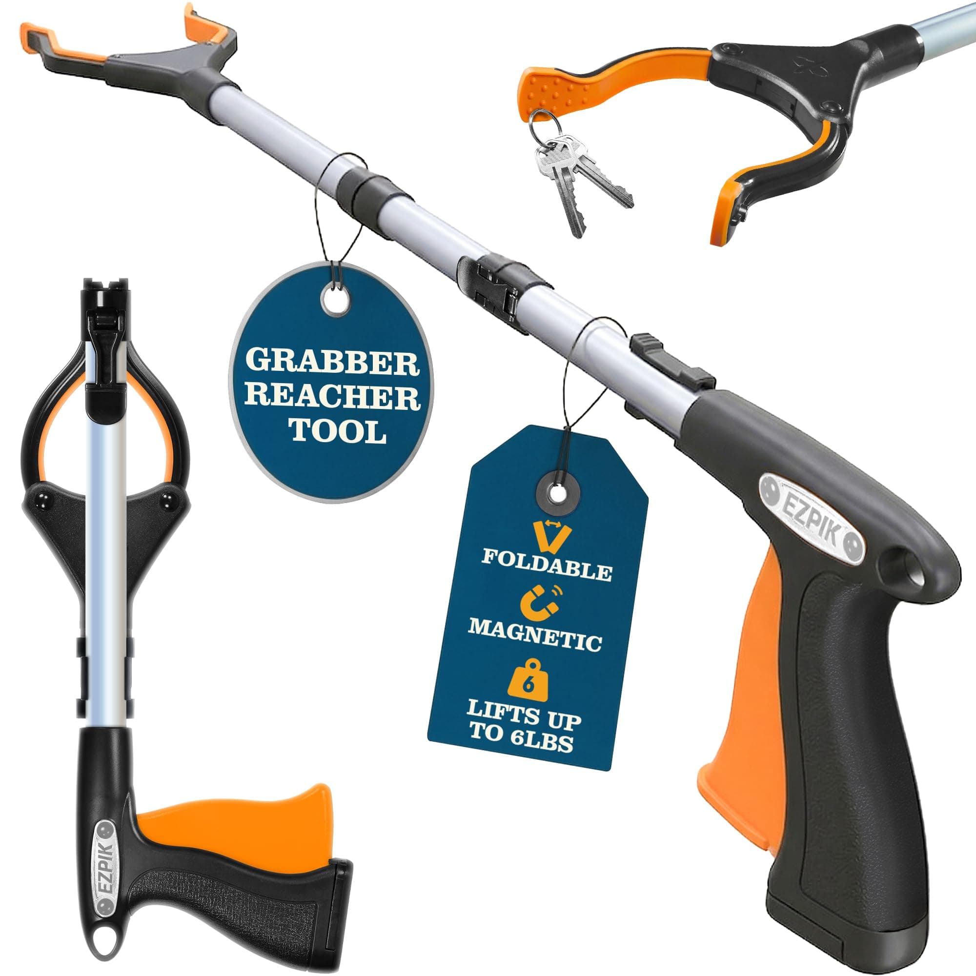 EZPIK Pro 36" Flexible Folding Grabber Tool for Elderly + Magnets, Reacher for Disabled & Seniors Heavy Duty Rotating Grippers for Reaching Underneath, Trash Grabbers & Pickers for Mobility