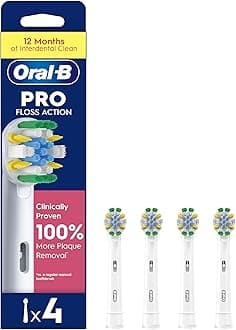 Pro Floss Action Electric Toothbrush Head, Oral B Electric Toothbrushes Heads, X-Shaped and Interdental Bristles for Deeper Plaque Removal, Pack of 4 Replacement Toothbrush Heads