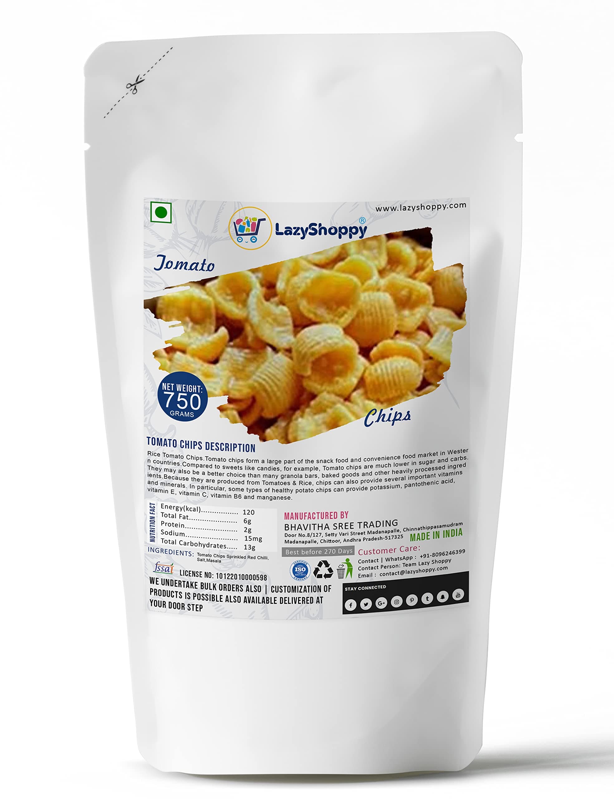 Lazy Shoppy® Spicy Tomato Chips | Potato Chips | Aloo Chips | Crispy Chips (750 Grams)