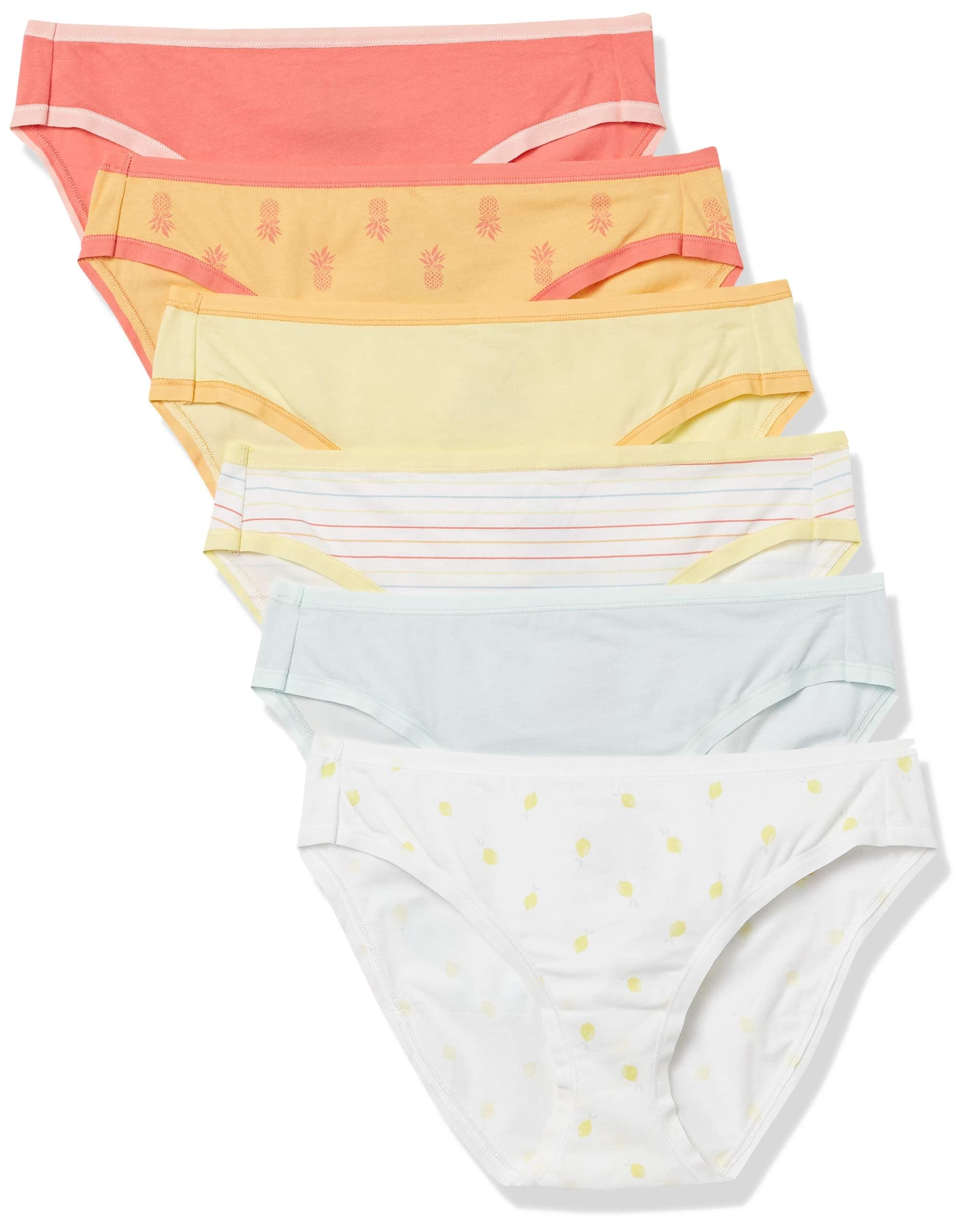 Women's Cotton Bikini Brief Underwear (Available in Plus Size), Pack of 6, Pineapple, Medium