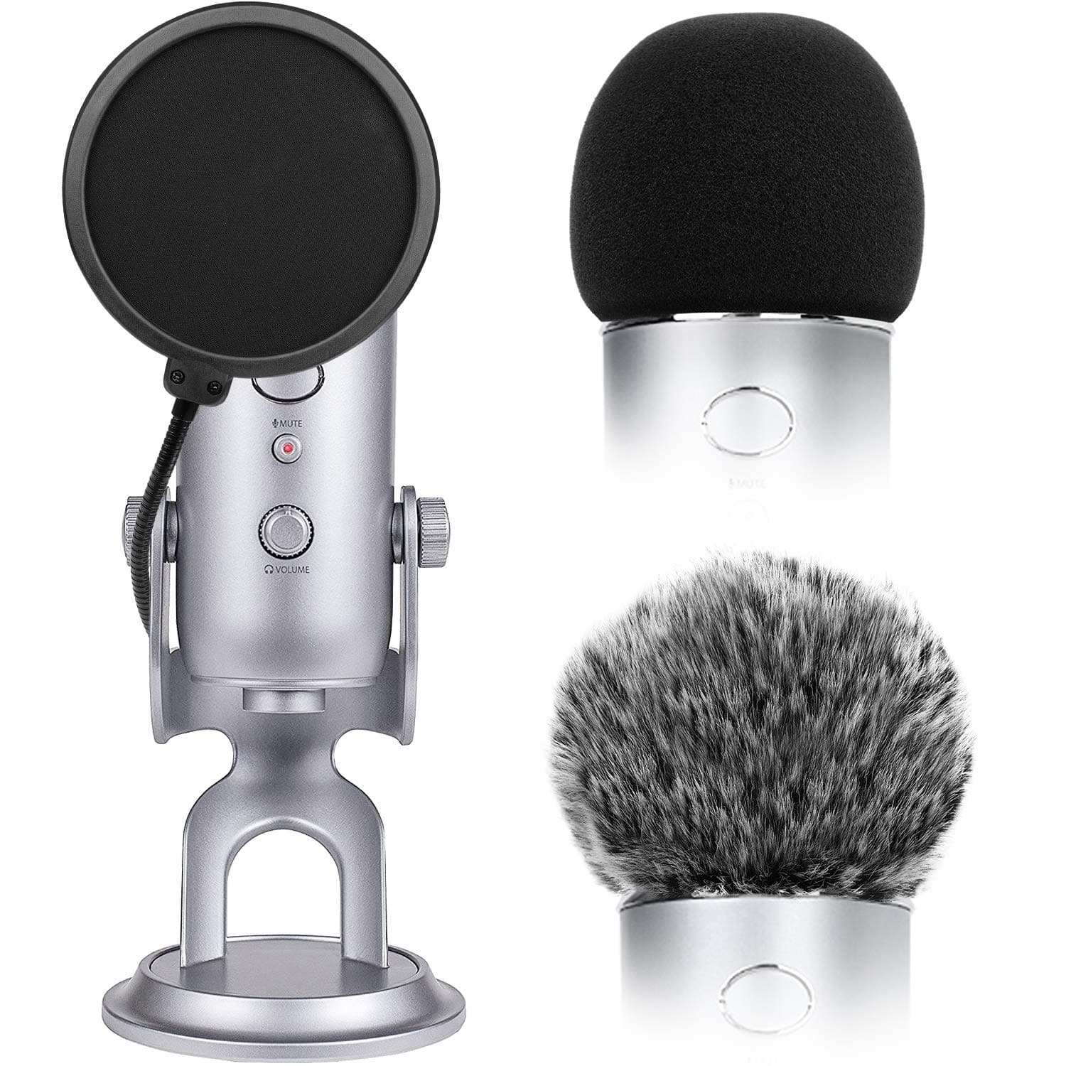 ChromLives Microphone Cover with Pop Filter, 3 in 1 Mic Furry Windscreen Microphone Foam Cover Pop Filter Compatible with Blue Yeti and Yeti Pro Condenser , Combo 3Pack